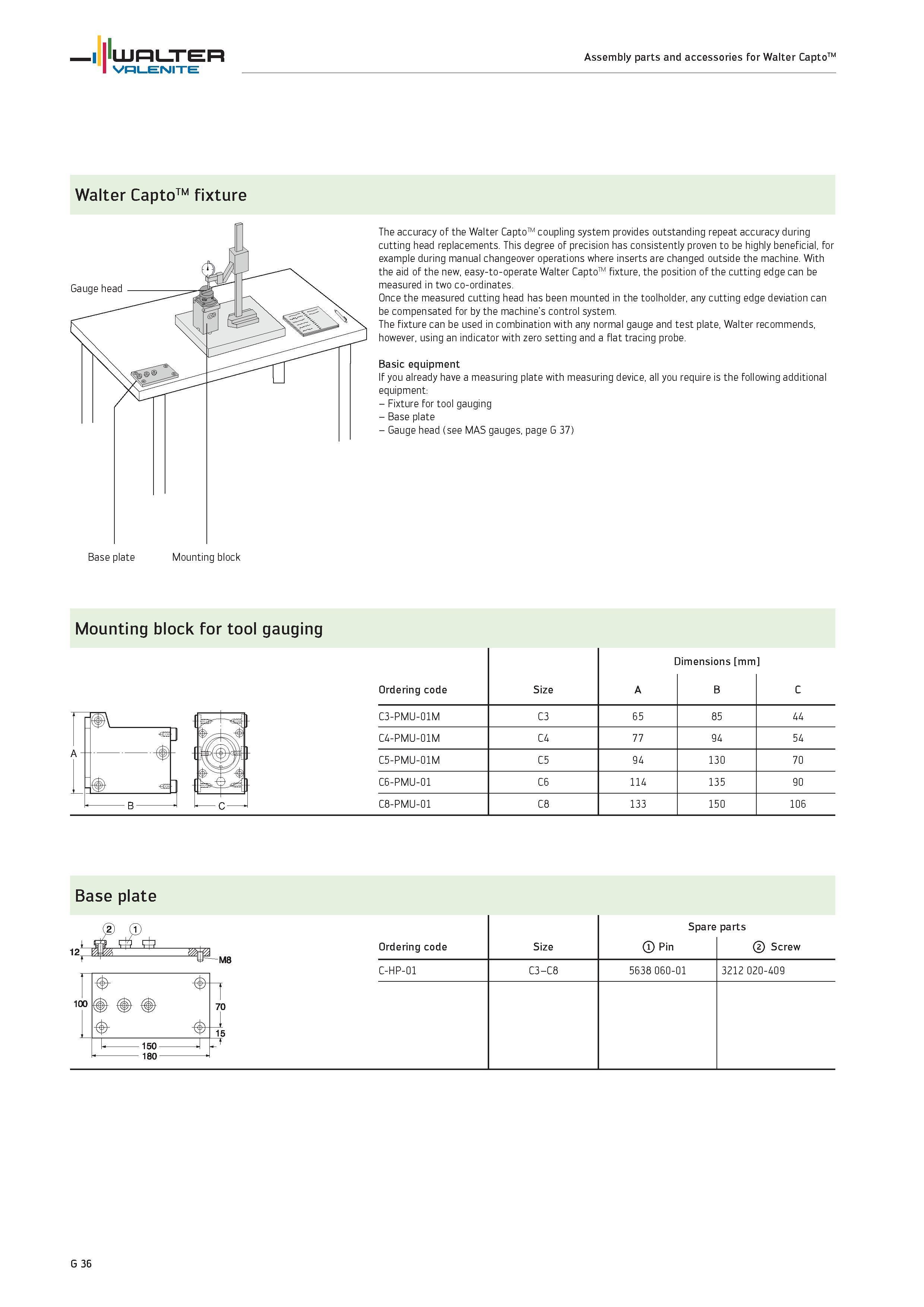 2418 WALTER Valenite Assembly parts and accessories for Walter CaptoTM Walter CaptoTM fixture The accuracy of the Walter CaptoTM coupling system provi Каталог WALTER 2012 Металлорежущий инструмент и инструментальная оснастка Valenite для станков и металлообрабатывающих комплексов Стр. G36