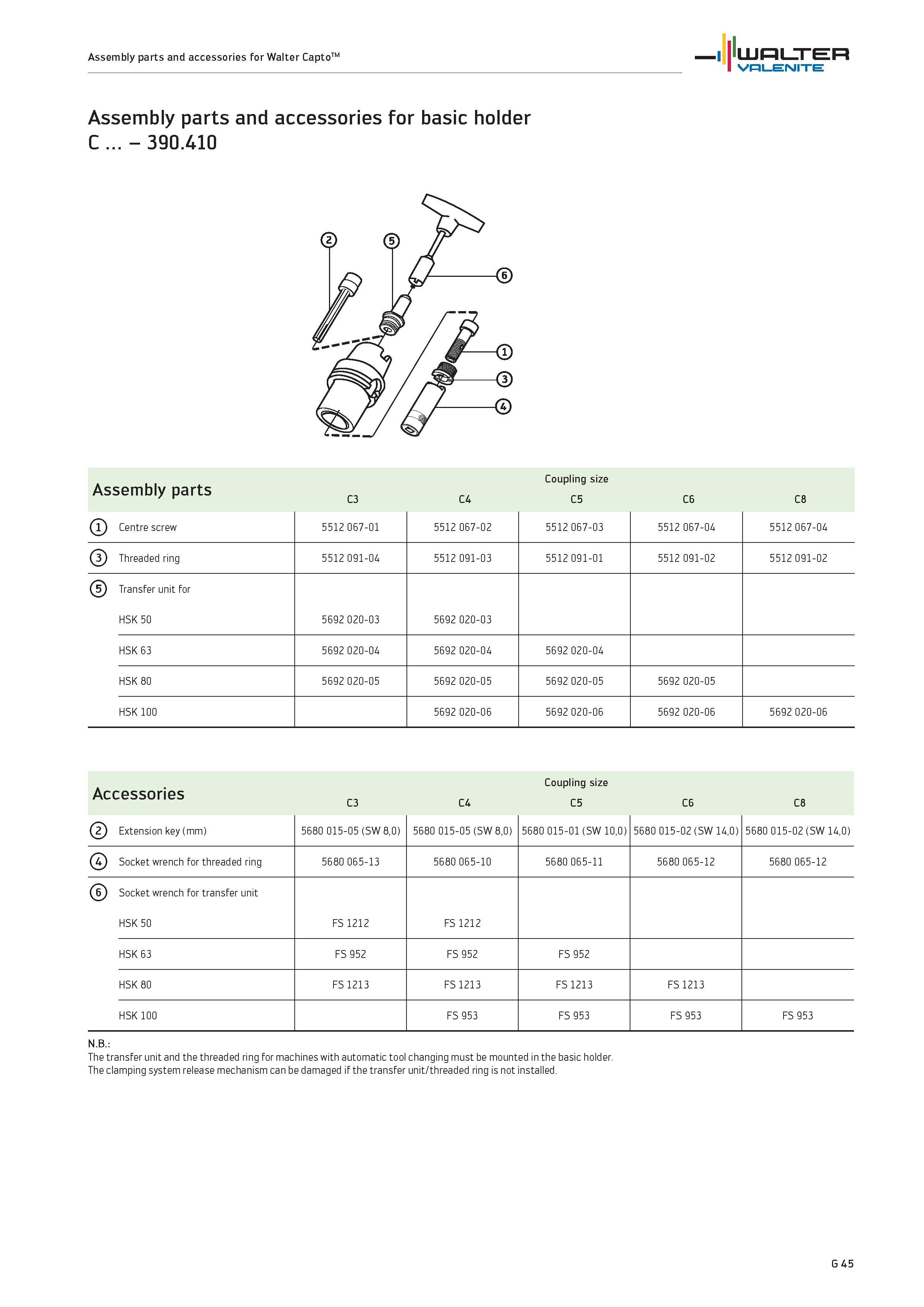 2427 Assembly parts and accessories for Walter CaptoTM WALTER Valenite Assembly parts and accessories for basic holder C 390 410 Assembly parts Coupli Каталог WALTER 2012 Металлорежущий инструмент и инструментальная оснастка Valenite для станков и металлообрабатывающих комплексов Стр. G45
