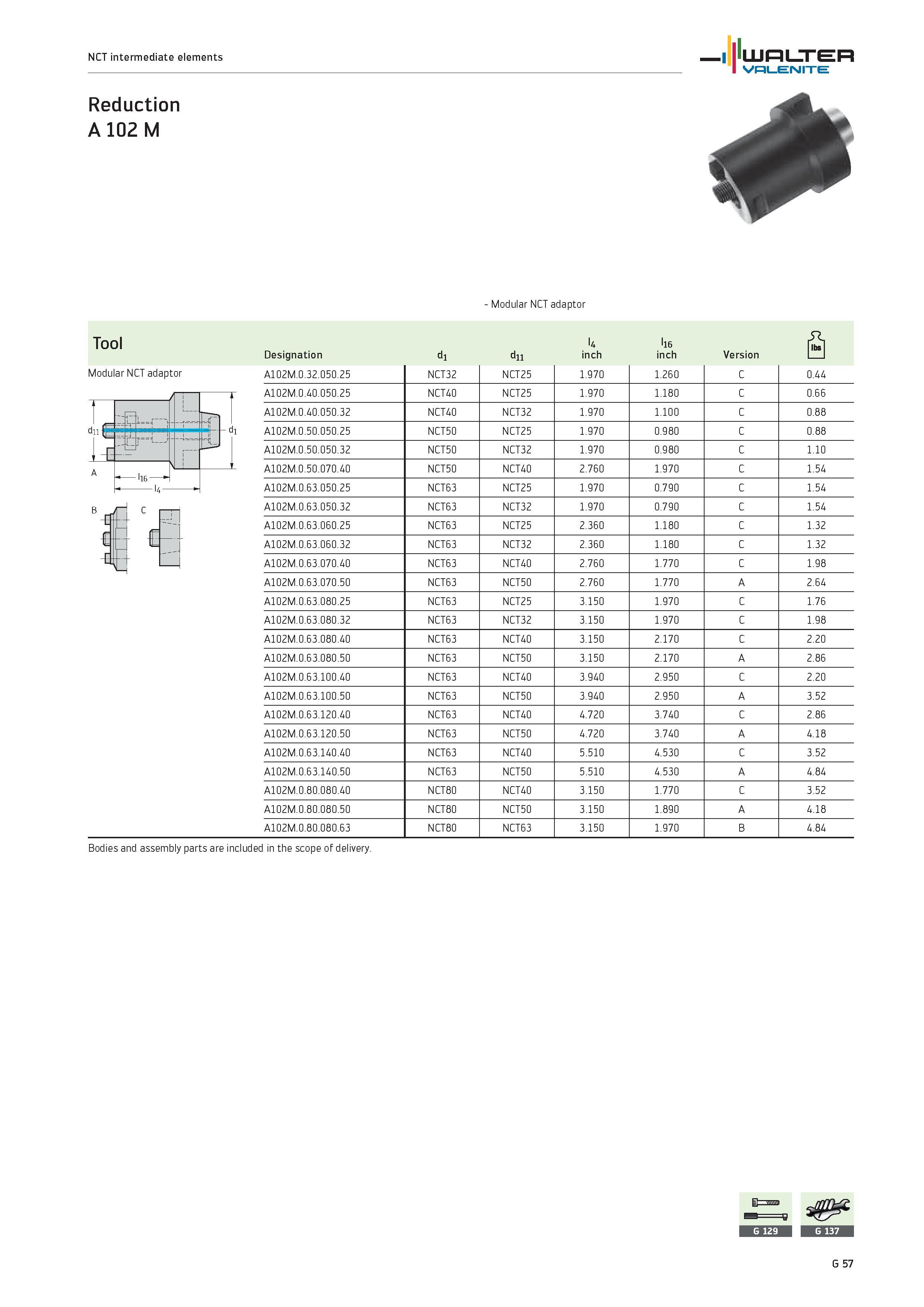 2439 - Modular NCT adaptor Tool Modular NCT adaptor Designation d1 d11 U inch l16 inch Version 0 A102M 0 32 050 25 NCT32 NCT25 1 970 1 260 C 0 44 A102 Каталог WALTER 2012 Металлорежущий инструмент и инструментальная оснастка Valenite для станков и металлообрабатывающих комплексов Стр. G57