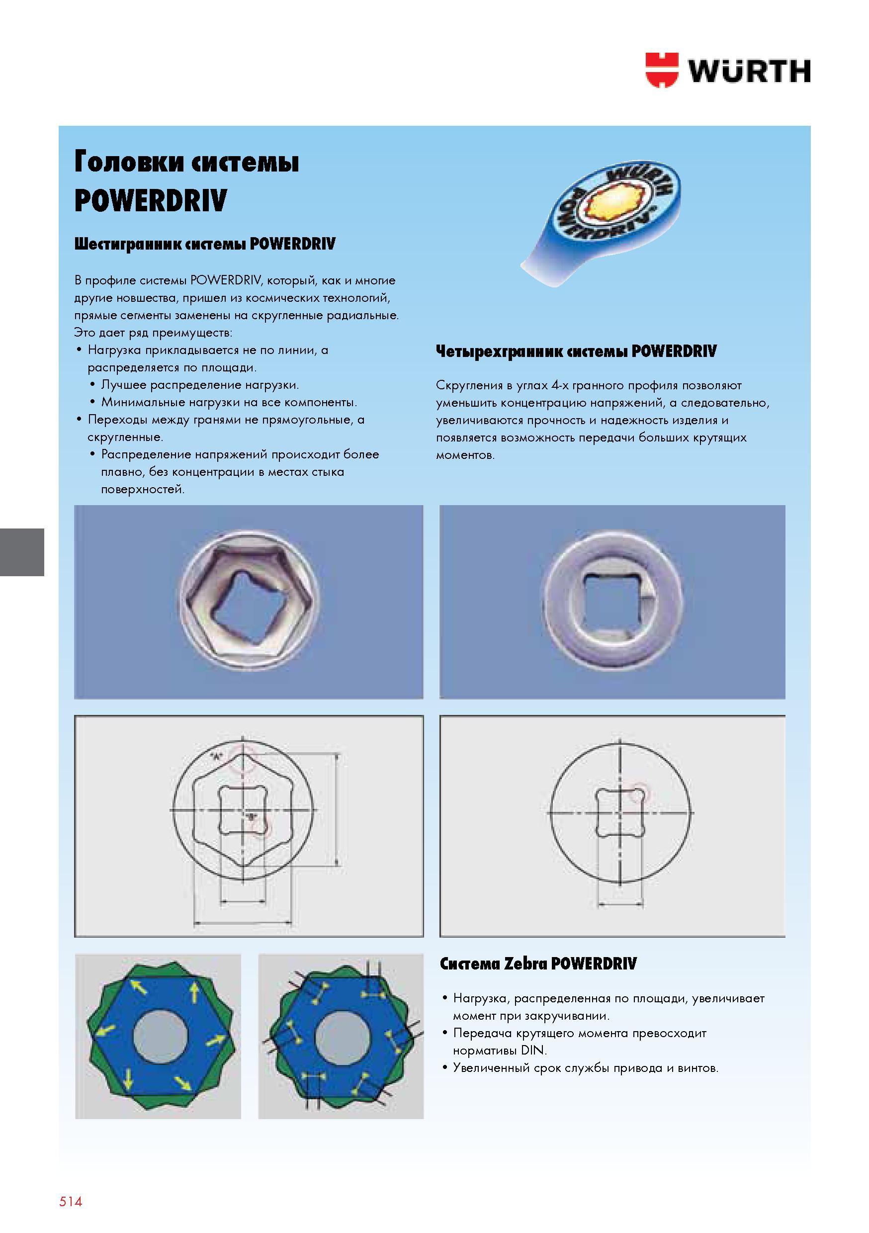 514 WURTH Головки системы POWERDRIV шестигранник системы POWERDRIV В профиле системы POWERDRIV который как и многие другие новшества пришел из космических Каталог WURTH 2014 Химия Инструмент Крепежные изделия Электротехническая продукция Оборудование и материалы для автосервиса Стр. 514