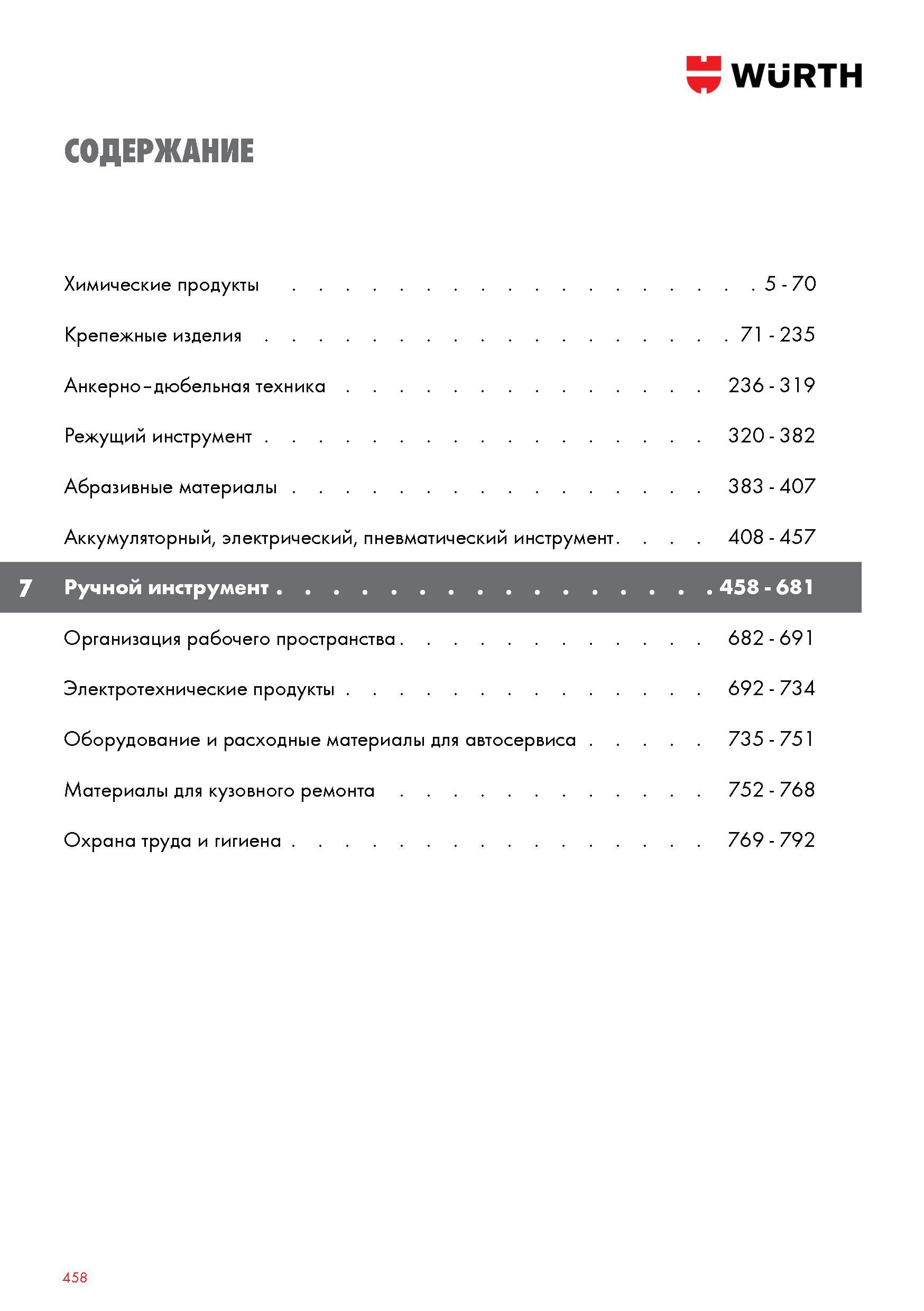 458 Ручной инструмент Wurth Абразивные материалы Аккумуляторный, электрический, пневматический инструмент Организация рабочего пространства Элек Каталог WURTH 2017 Химическая продукция для автомобилей Крепежные изделия Инструмент режущий и абразивный Расходные материалы автосервиса Оборудование Материалы для кузовного ремонта Стр. 458
