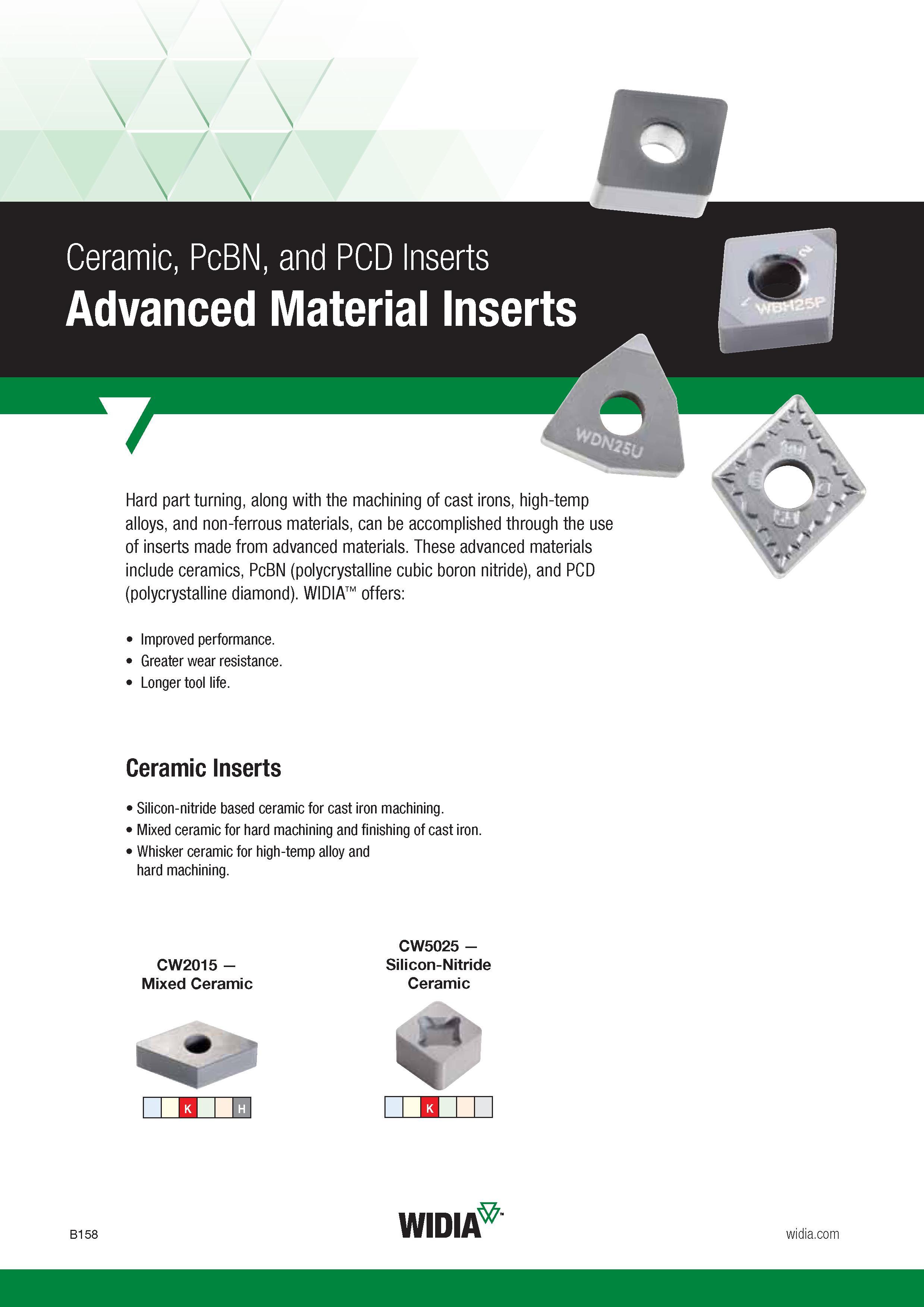 178 Hard part turning, along with the machining of cast irons, high-temp alloys, and non-ferrous materials, can be accomplished through the use of inse Каталог WIDIA 2017 Металлорежущий инструмент Стационарный и вращающийся для металлообрабатывающих станков и оборудования Стр. B158 ENG
