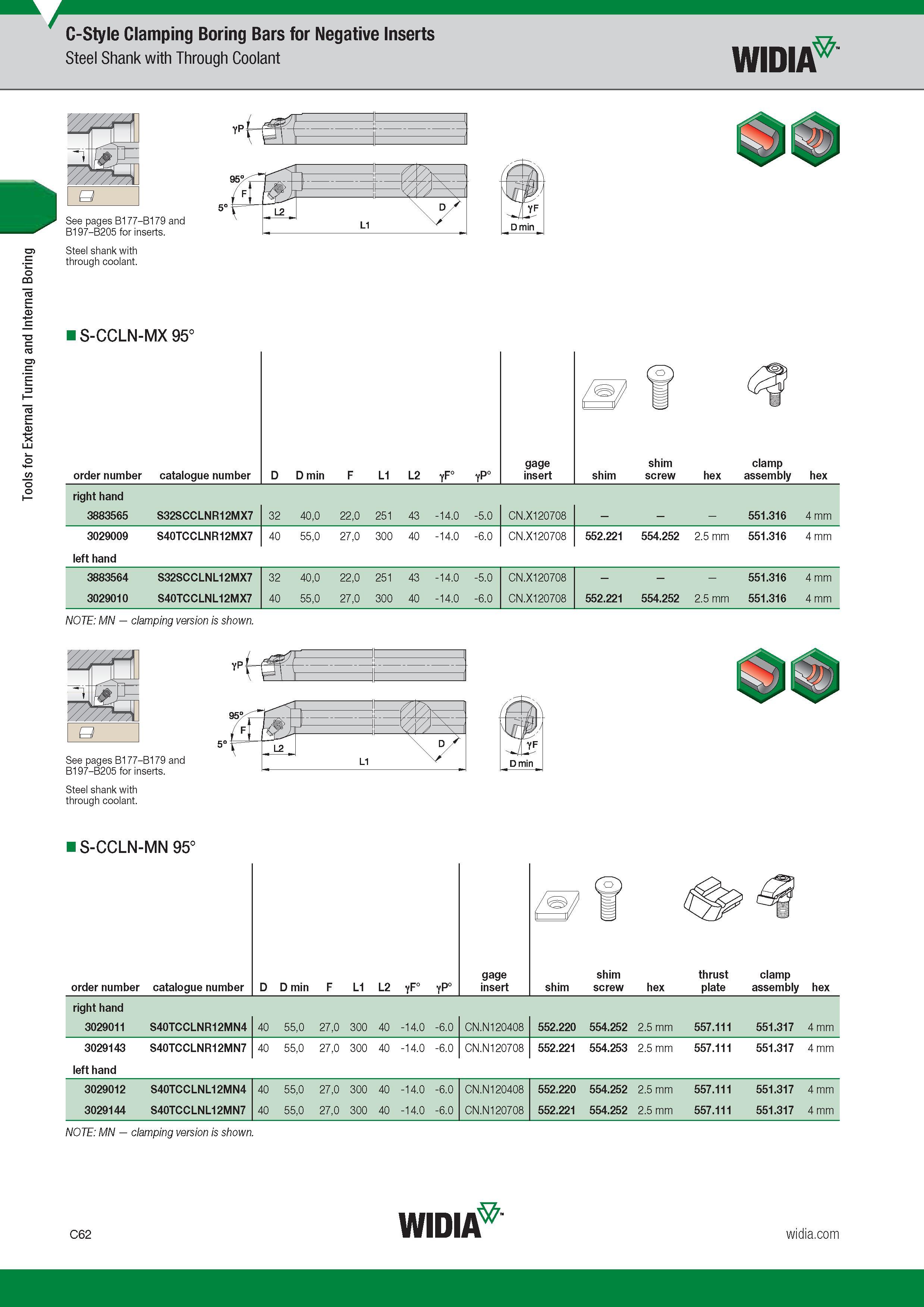 302 Tools for External Turning and Internal Boring Токарный инструмент Widia для наружного точения и внутреннего растачивания C-Style Clamping Boring B Каталог WIDIA 2017 Металлорежущий инструмент Стационарный и вращающийся для металлообрабатывающих станков и оборудования Стр. C62 ENG