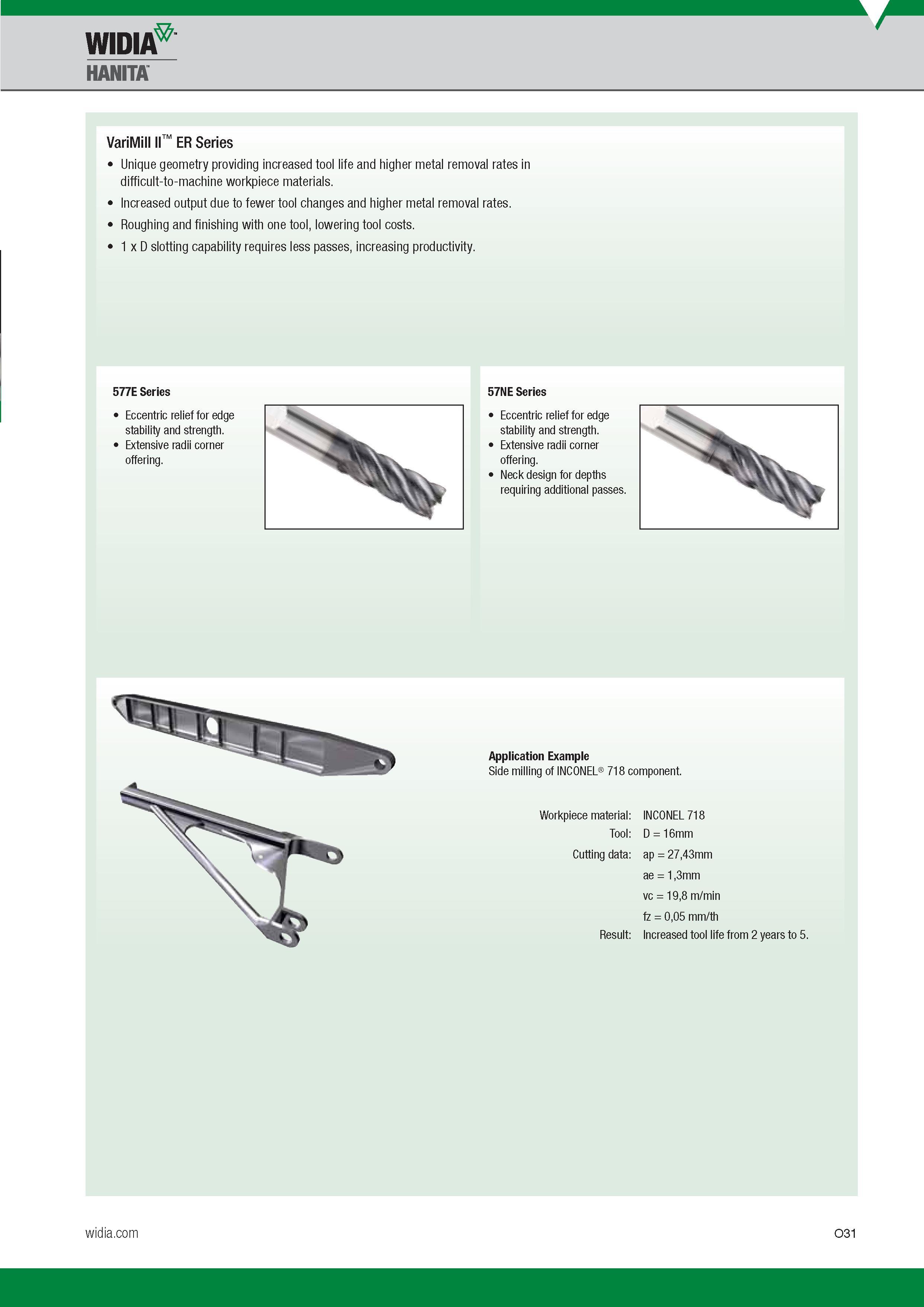1091 VariMill II ER Series Widia Hanita Unique geometry providing increased tool life and higher metal removal rates in difficult-to-machine workpiece m Каталог WIDIA 2017 Металлорежущий инструмент Стационарный и вращающийся для металлообрабатывающих станков и оборудования Стр. O31 ENG