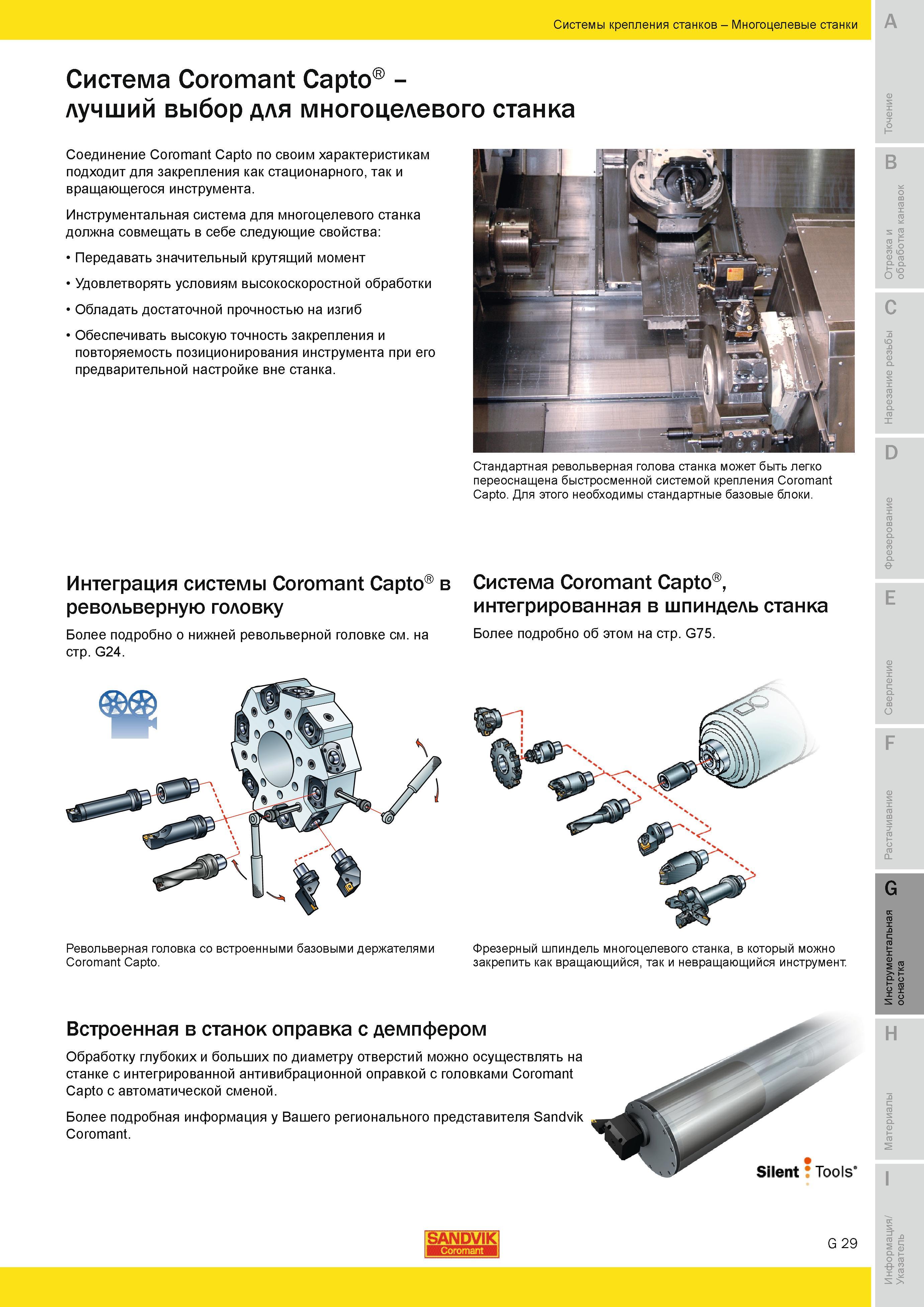 638 Инструментальная система для многоцелевого станка должна совмещать в себе следующие свойства Передавать значительный крутящий момент Удовлетворять Руководство SANDVIK COROMANT 2010 по металлообработке Точение Отрезка Обработка канавок Резьбонарезание Фрезерование Сверление Растачивание Инструментальная оснастка Стр. G29