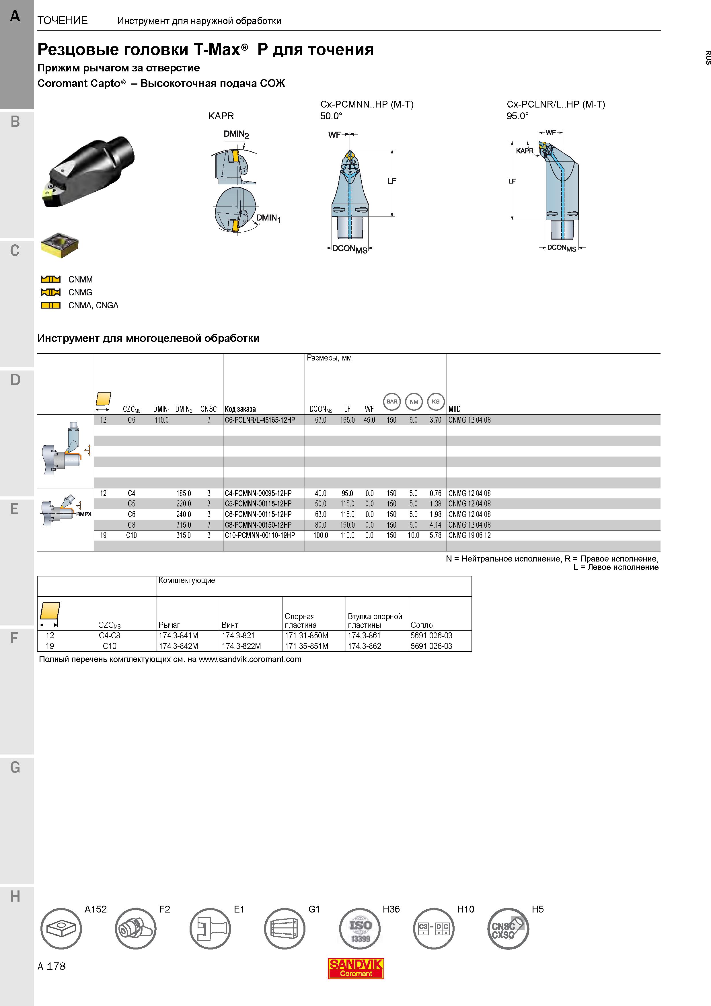 182  Каталог SANDVIK COROMANT 2020 Инструмент для токарной обработки металла на станках Пластины режущие Токарные резцы и державки Инструментальная оснастка Стр. A178