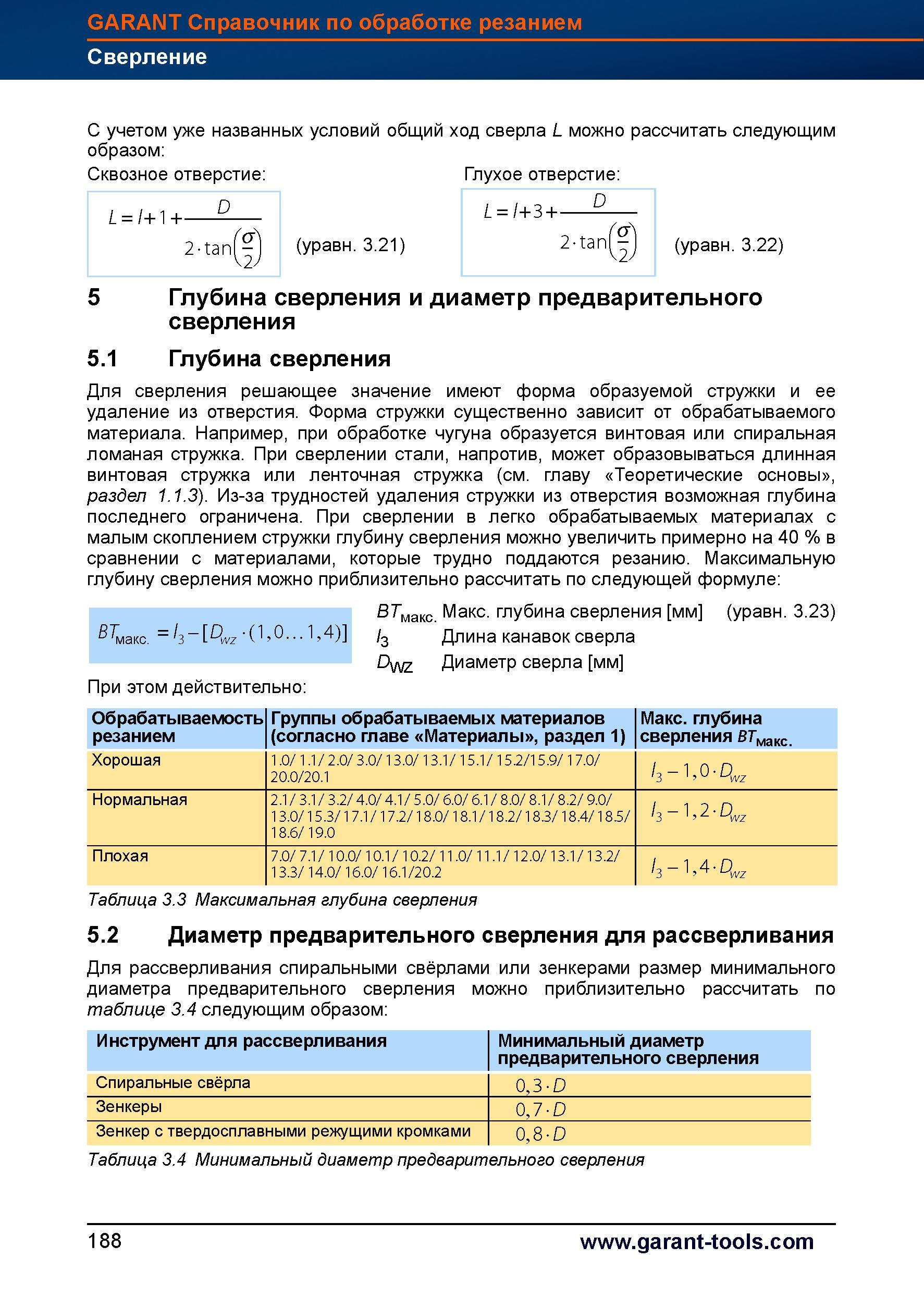 216 Для сверления решающее значение имеют форма образуемой стружки и ее удаление из отверстия Форма стружки существенно зависит от обрабатывае Справочник HOFFMANN GROUP 2012 Обработка материалов резанием Garant ToolScout Металлорежущий инструмент и инструментальная оснастка для станков Стр. 188