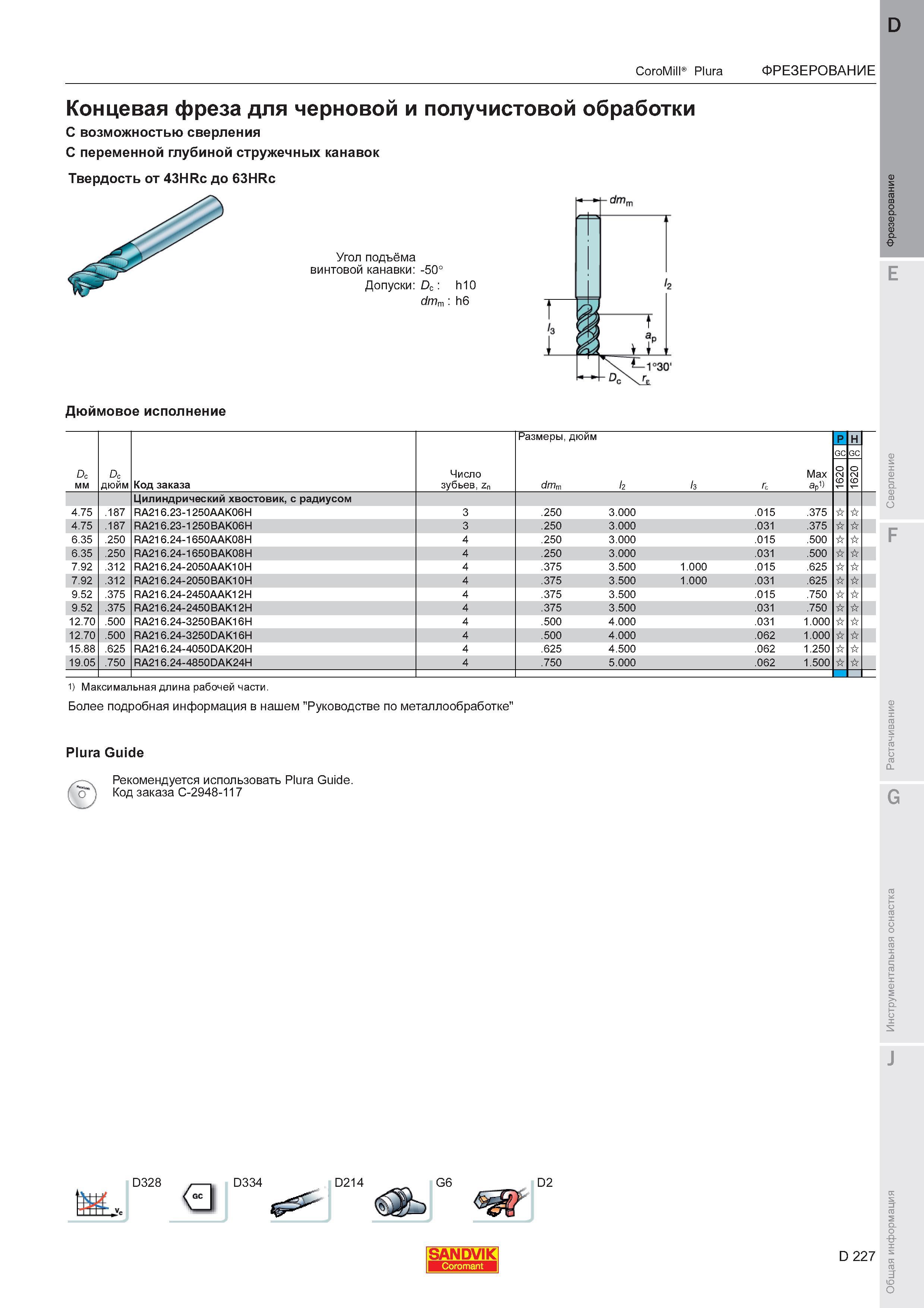 231  Каталог SANDVIK COROMANT 2011 Вращающийся металлорежущий инструмент и инструментальная оснастка для металлообрабатывающего оборудования Стр. D227
