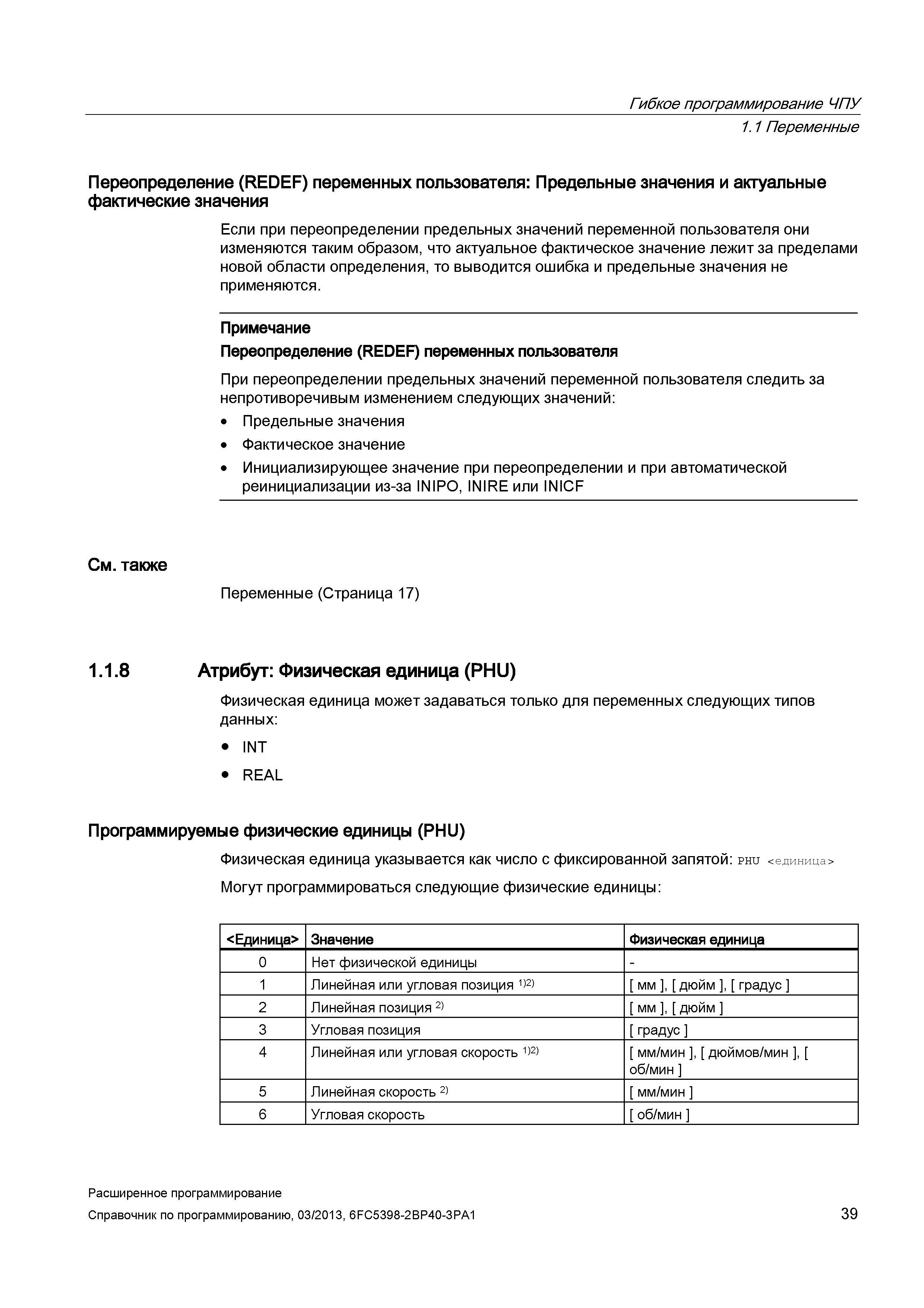39 Если при переопределении предельных значений переменной пользователя они изменяются таким образом, что актуальное фактическое значение лежит Руководство SIEMENS SINUMERIK 840D sl / 828D Расширенное программирование стоек числового программного управления (ЧПУ) металлорежущих станков вер. 2013 Стр. 39