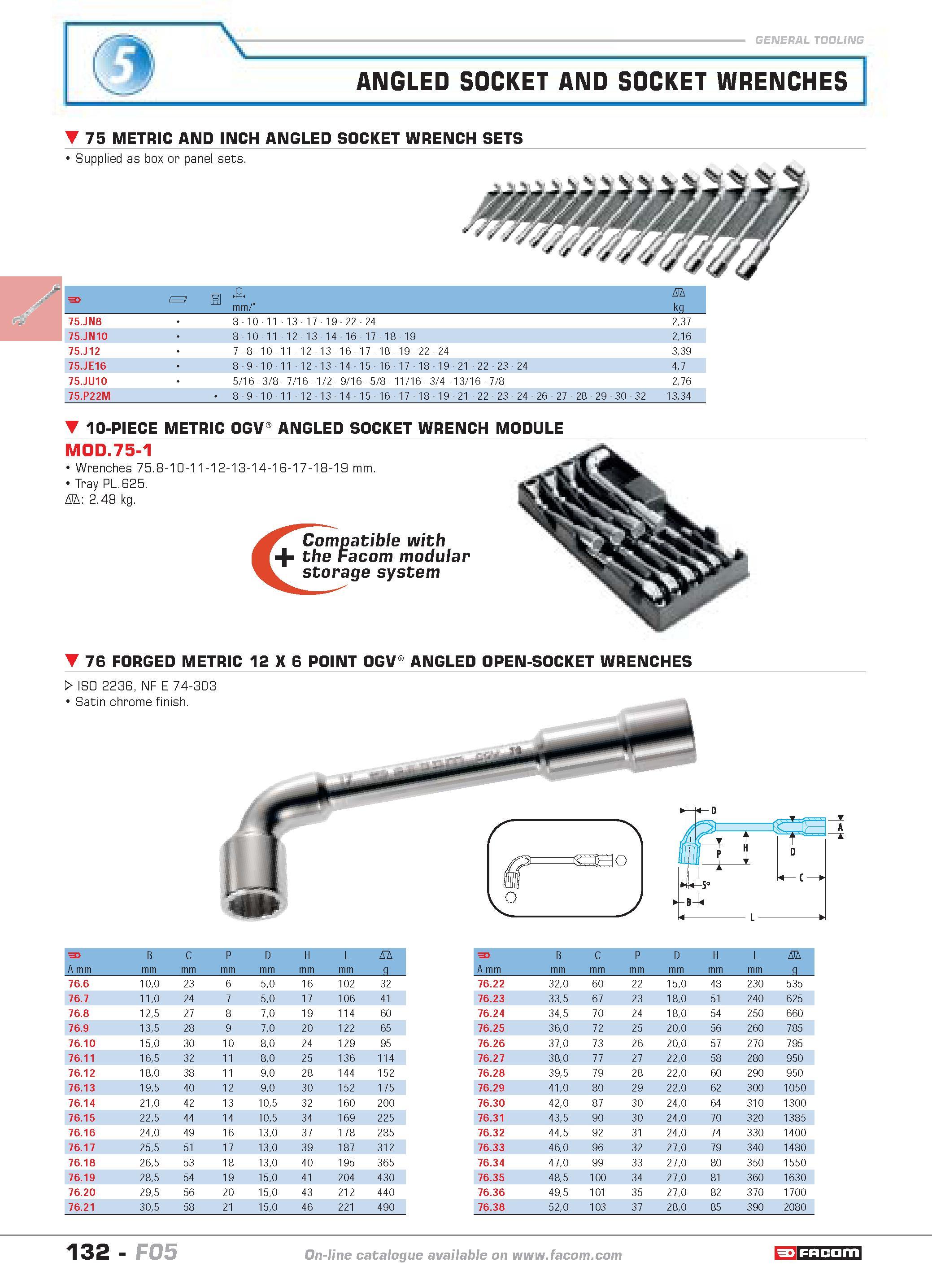 136 ANGLED SOCKET AND SOCKET WRENCHES 75 METRIC AND INCH ANGLED SOCKET WRENCH SETS Supplied as box or panel sets F T 3' mm D kq 75 JN8 8 10 11 13 17 Каталог FACOM 2005 Профессиональный ручной инструмент и специальное оборудование для предприятий и мастерских Стр. 132 ENG