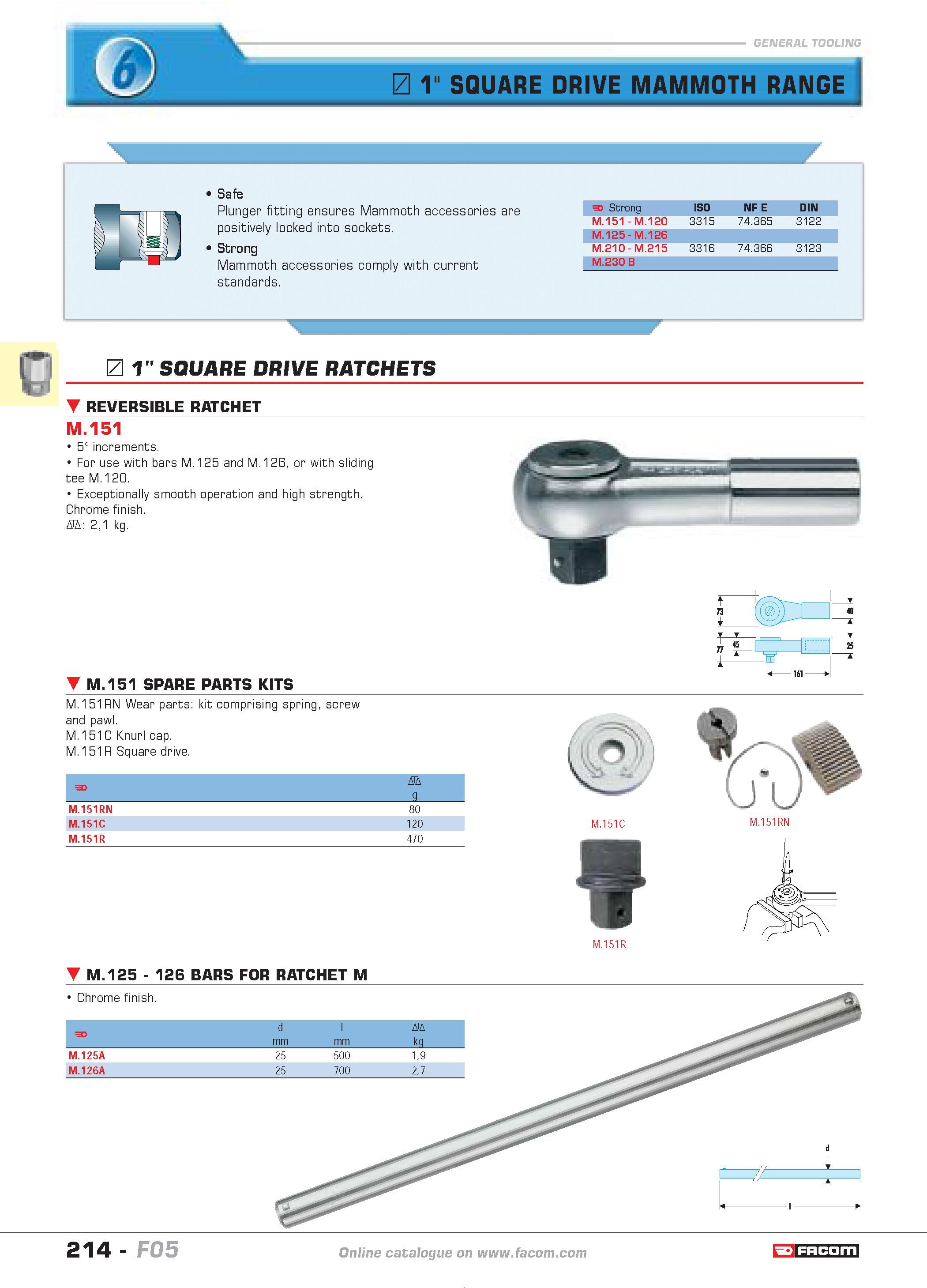 218 1 SQUARE DRIVE MAMMOTH RANGE WL Safe Plunger fitting ensures Mammoth accessories are positively locked into sockets Strong Mammoth accessories co Каталог FACOM 2005 Профессиональный ручной инструмент и специальное оборудование для предприятий и мастерских Стр. 214 ENG