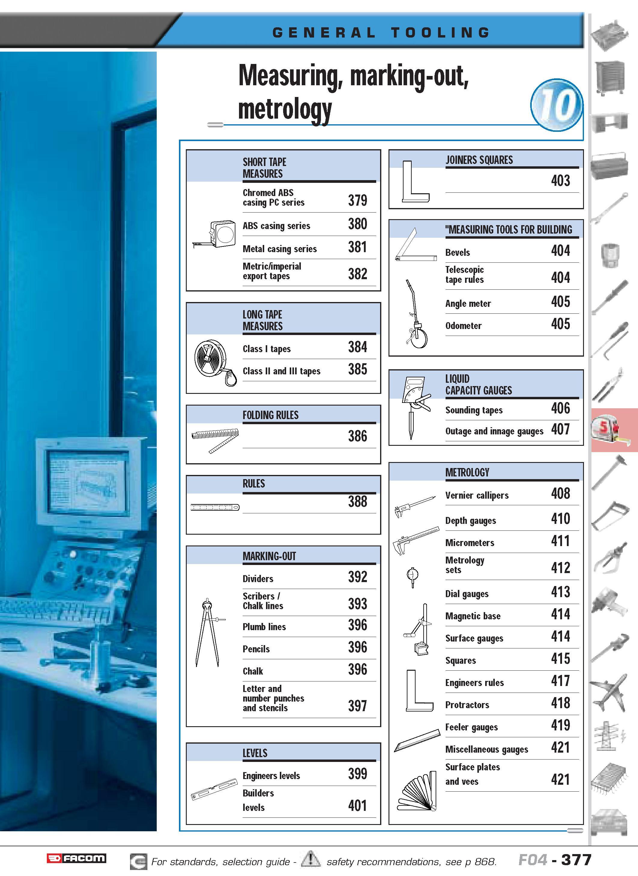 374 Measuring marking-out metrology SHORT TAPE MEASURES Chromed ABS casing PC series ABS casing series Metal casing series Metric imperial export tap Каталог FACOM 2005 Профессиональный ручной инструмент и специальное оборудование для предприятий и мастерских Стр. 377 ENG