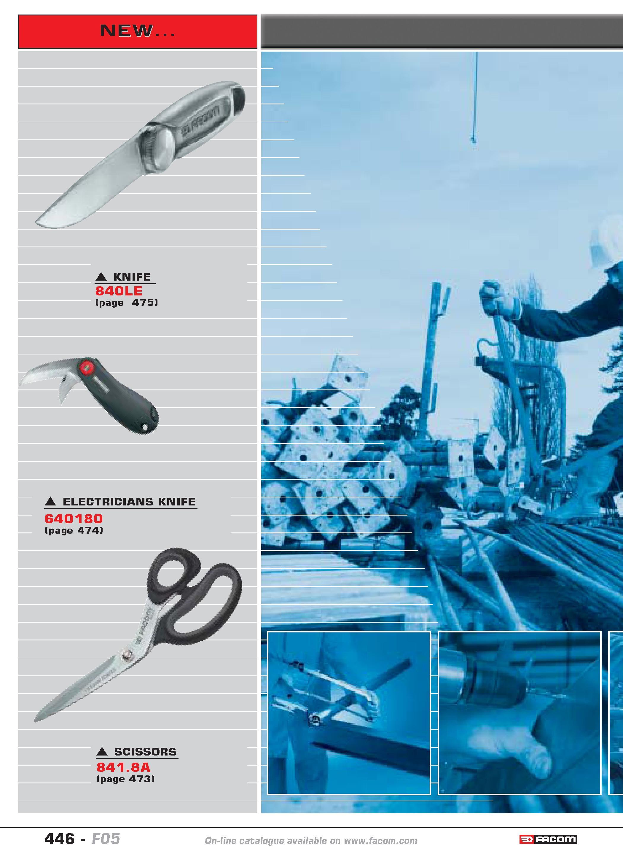 443 446 catalogue FACOM F05 Каталог FACOM 2005 Профессиональный ручной инструмент и специальное оборудование для предприятий и мастерских Стр. 446 ENG