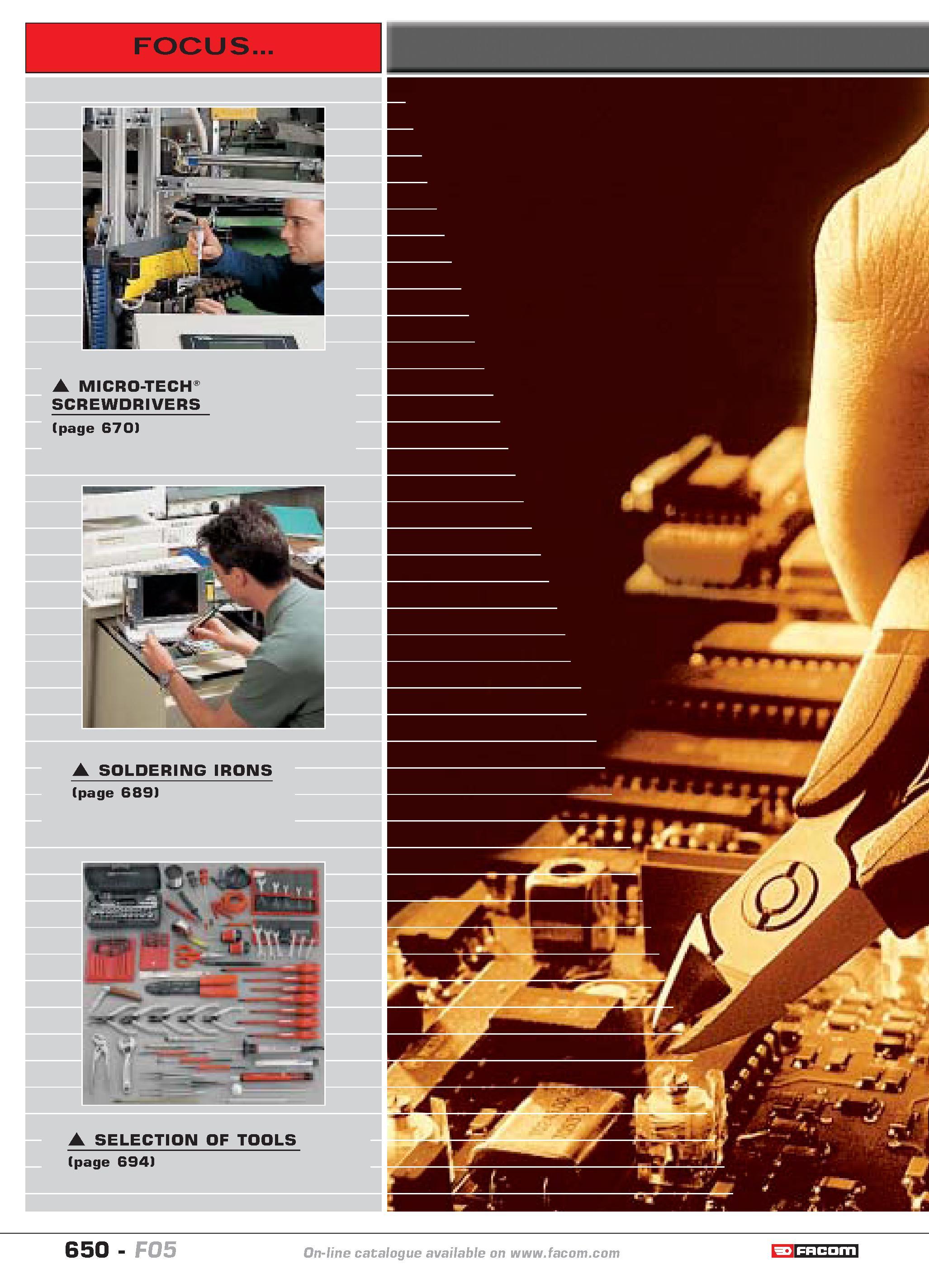647 650 catalogue FACOM F05 Каталог FACOM 2005 Профессиональный ручной инструмент и специальное оборудование для предприятий и мастерских Стр. 650 ENG