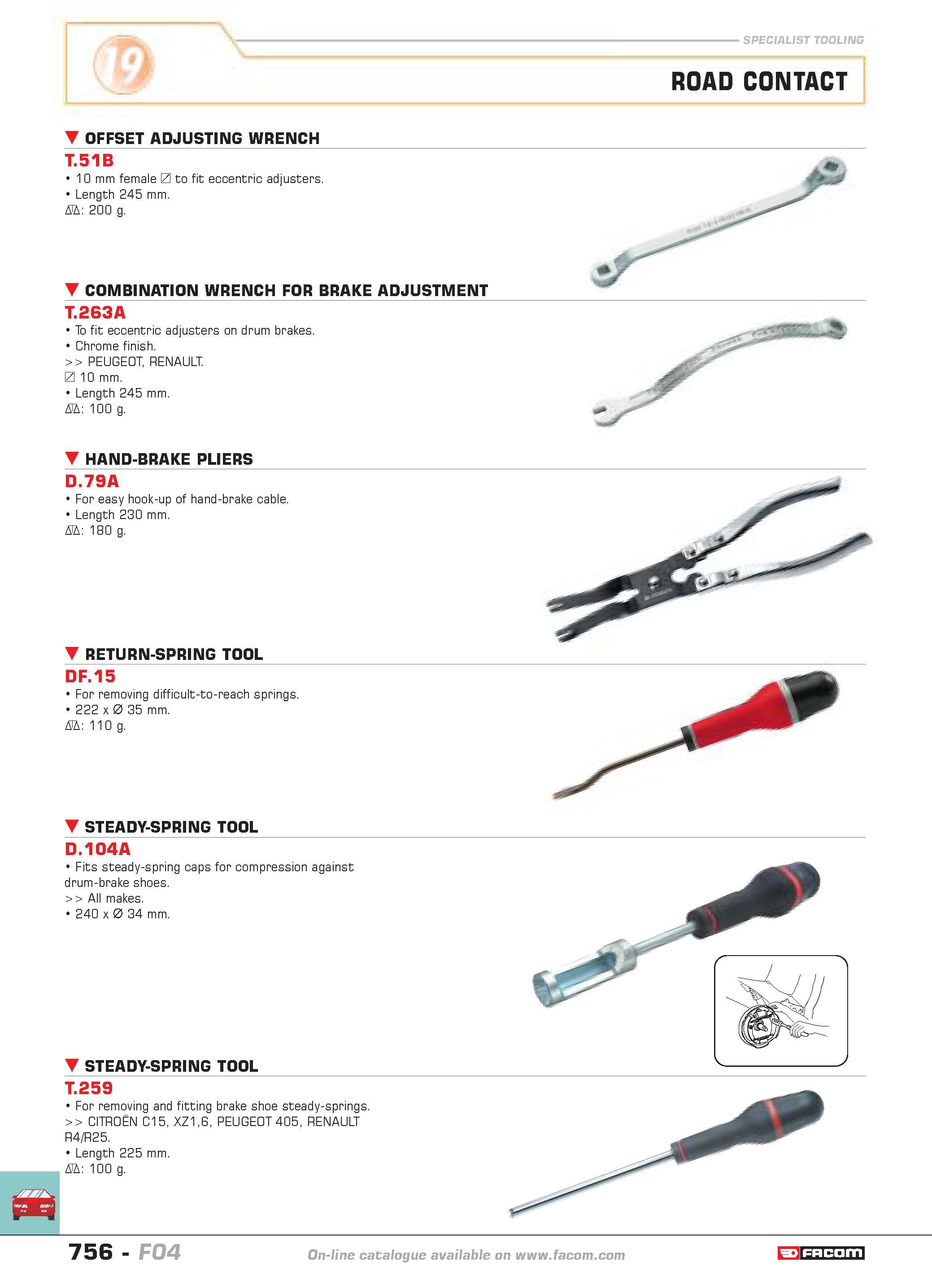 753 specialist tooling ROAD CONTACT offset adjusting wrench T 51B 10 mm female L to fit eccentric adjusters Length 245 mm D 200 g combination wrench Каталог FACOM 2005 Профессиональный ручной инструмент и специальное оборудование для предприятий и мастерских Стр. 756 ENG