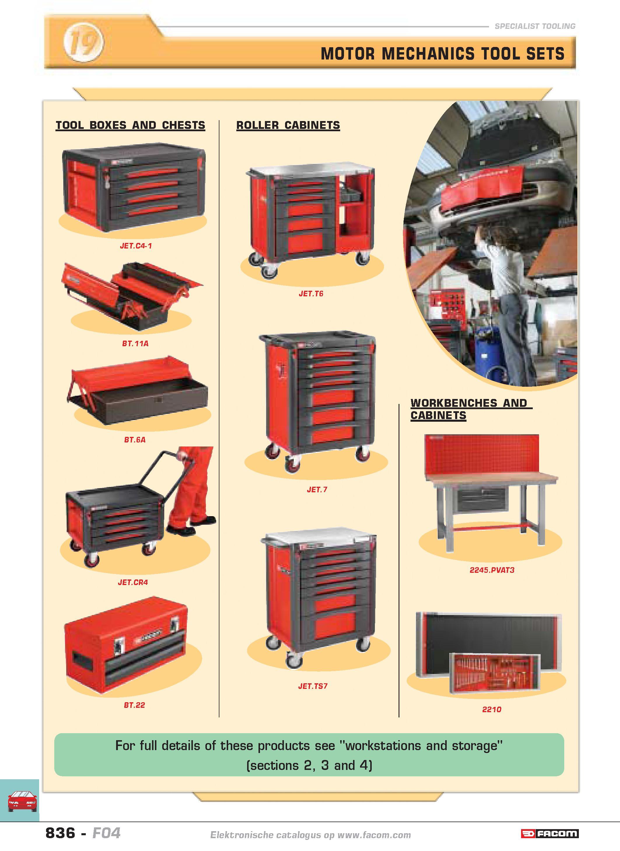 833 SPECIALIST TOOLING MOTOR MECHANICS TOOL SETS For full details of these products see workstations and storage (sections 2 3 and 4) 836 F04 Elektro Каталог FACOM 2005 Профессиональный ручной инструмент и специальное оборудование для предприятий и мастерских Стр. 836 ENG