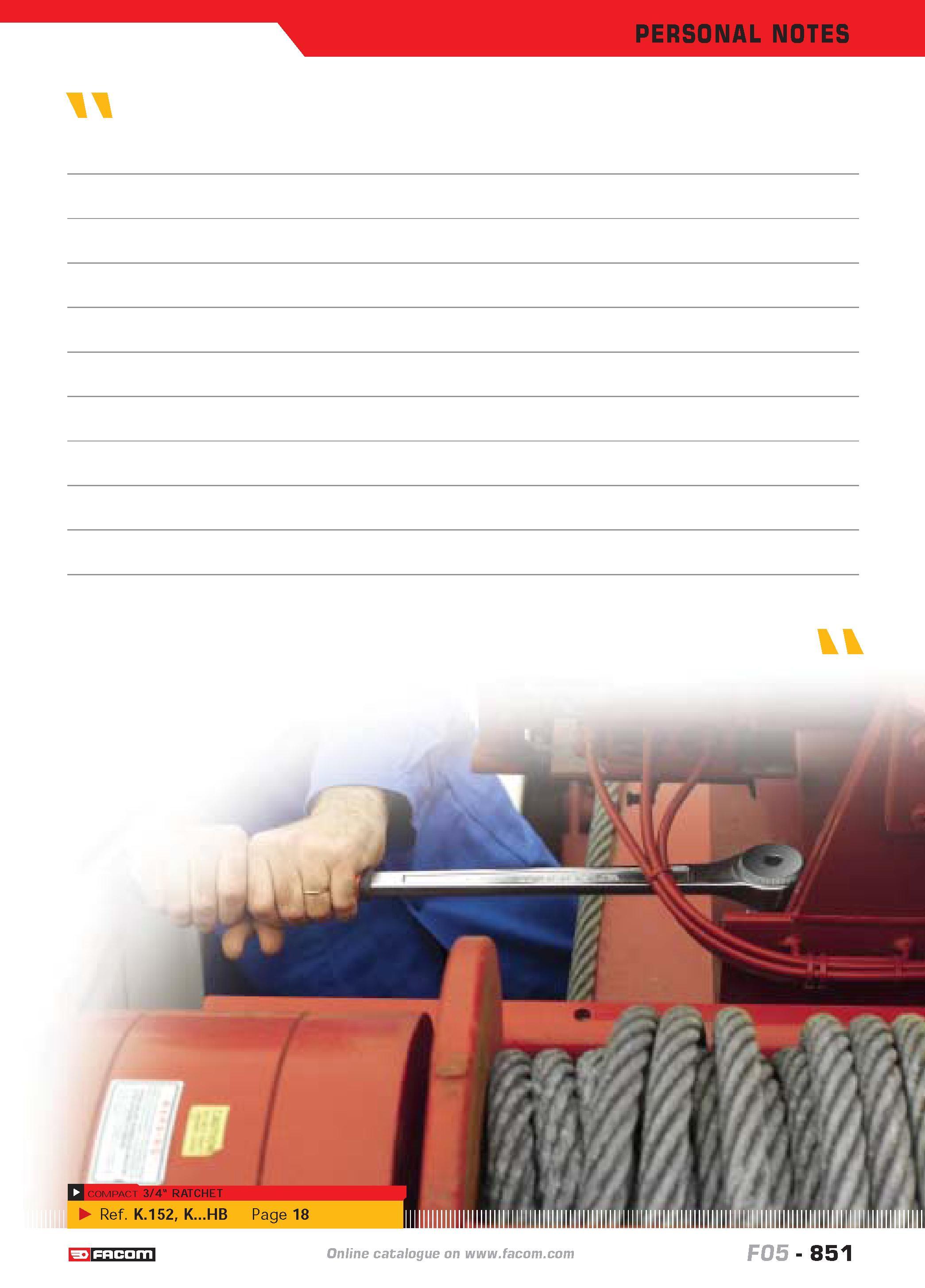 848 PERSONAL NOTES catalogue FACOM 851 Каталог FACOM 2005 Профессиональный ручной инструмент и специальное оборудование для предприятий и мастерских Стр. 851 ENG