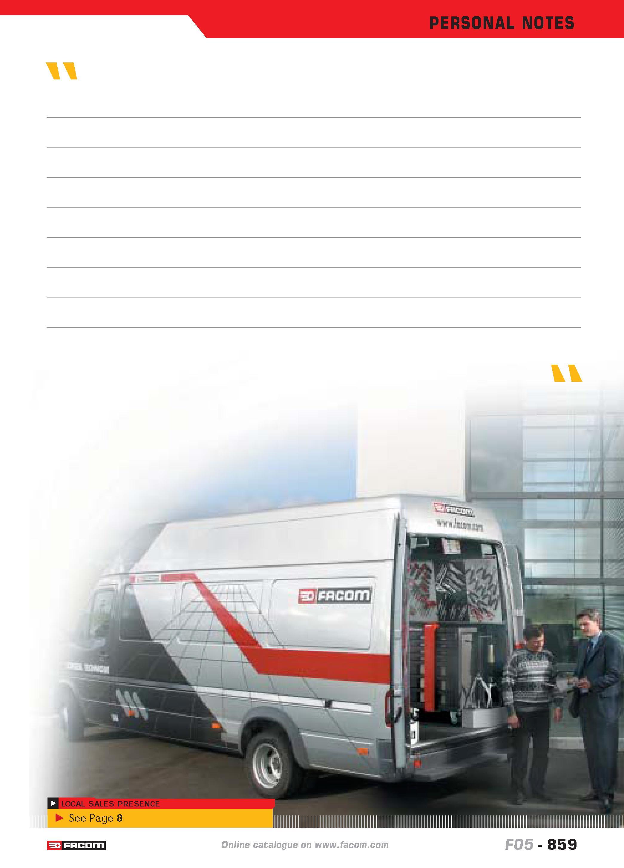 856 PERSONAL NOTES catalogue FACOM 859 Каталог FACOM 2005 Профессиональный ручной инструмент и специальное оборудование для предприятий и мастерских Стр. 859 ENG