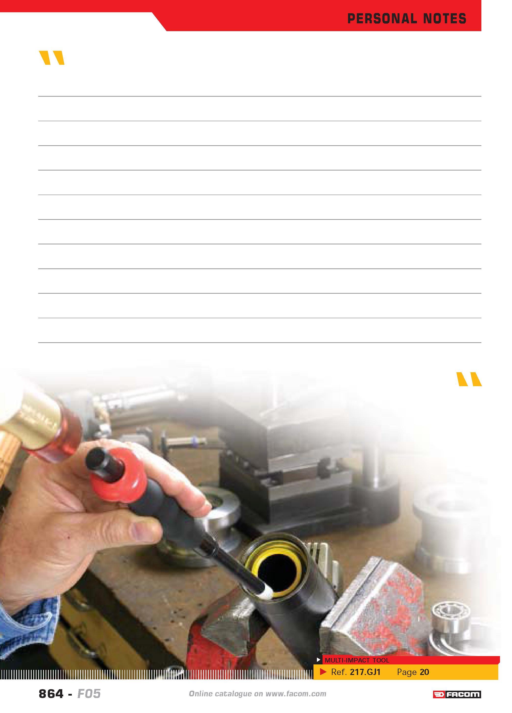 861 PERSONAL NOTES 864 catalogue FACOM F05 Каталог FACOM 2005 Профессиональный ручной инструмент и специальное оборудование для предприятий и мастерских Стр. 864 ENG