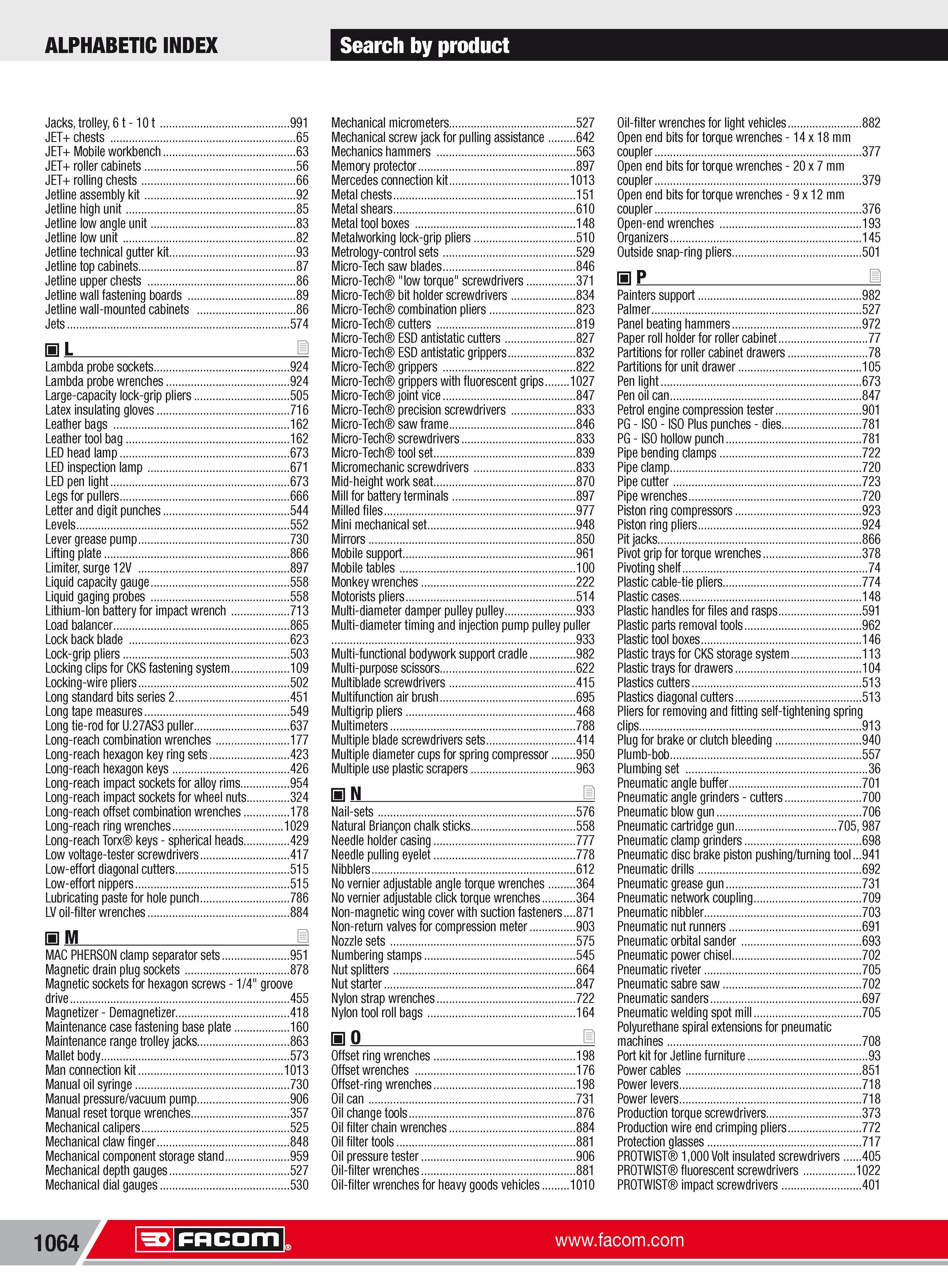 1090  Каталог FACOM 2013 Профессиональный ручной инструмент и оборудование для мастерских сервиса и производственных предприятий Стр. 1064