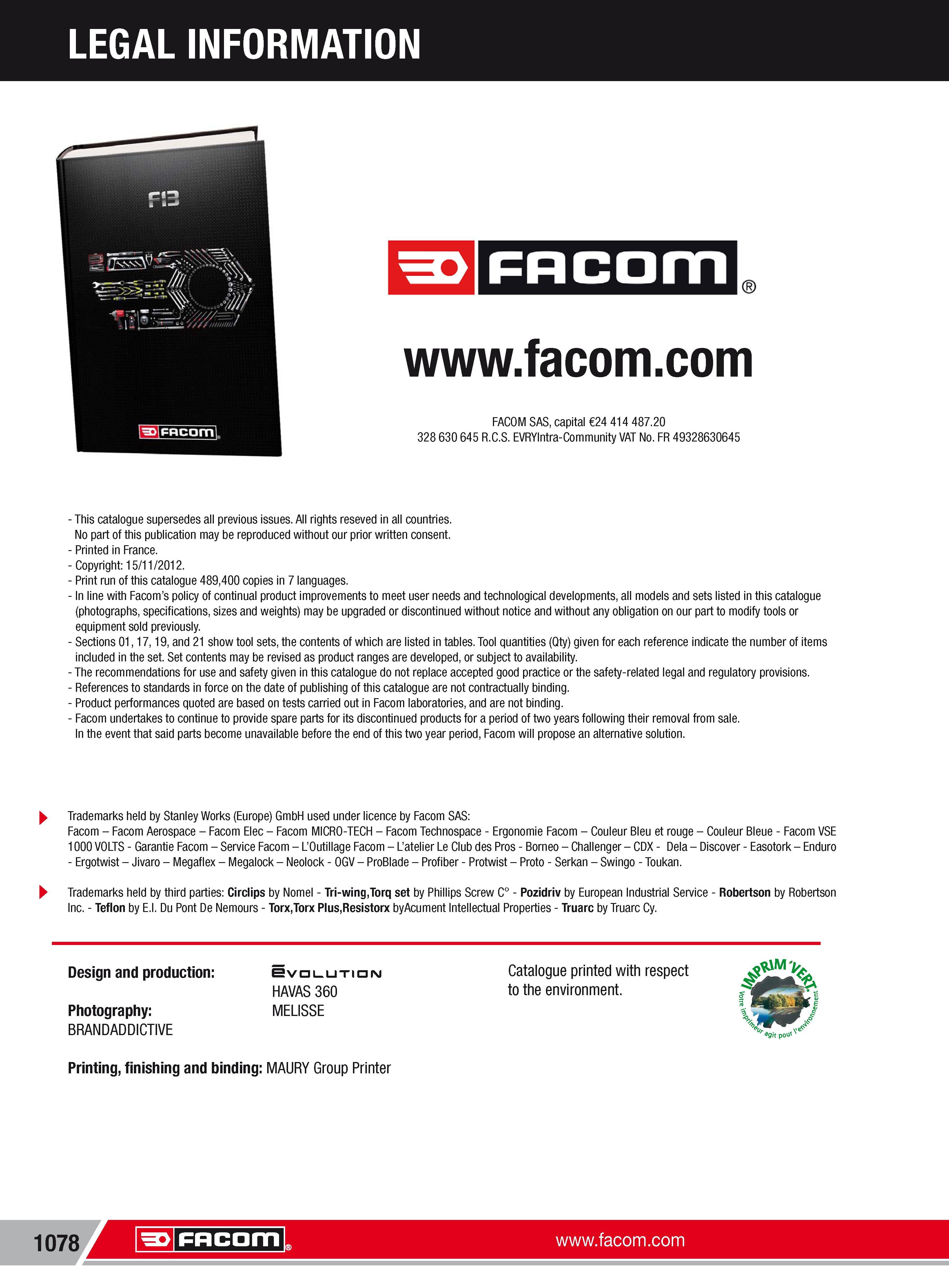1104  Каталог FACOM 2013 Профессиональный ручной инструмент и оборудование для мастерских сервиса и производственных предприятий Стр. 1078