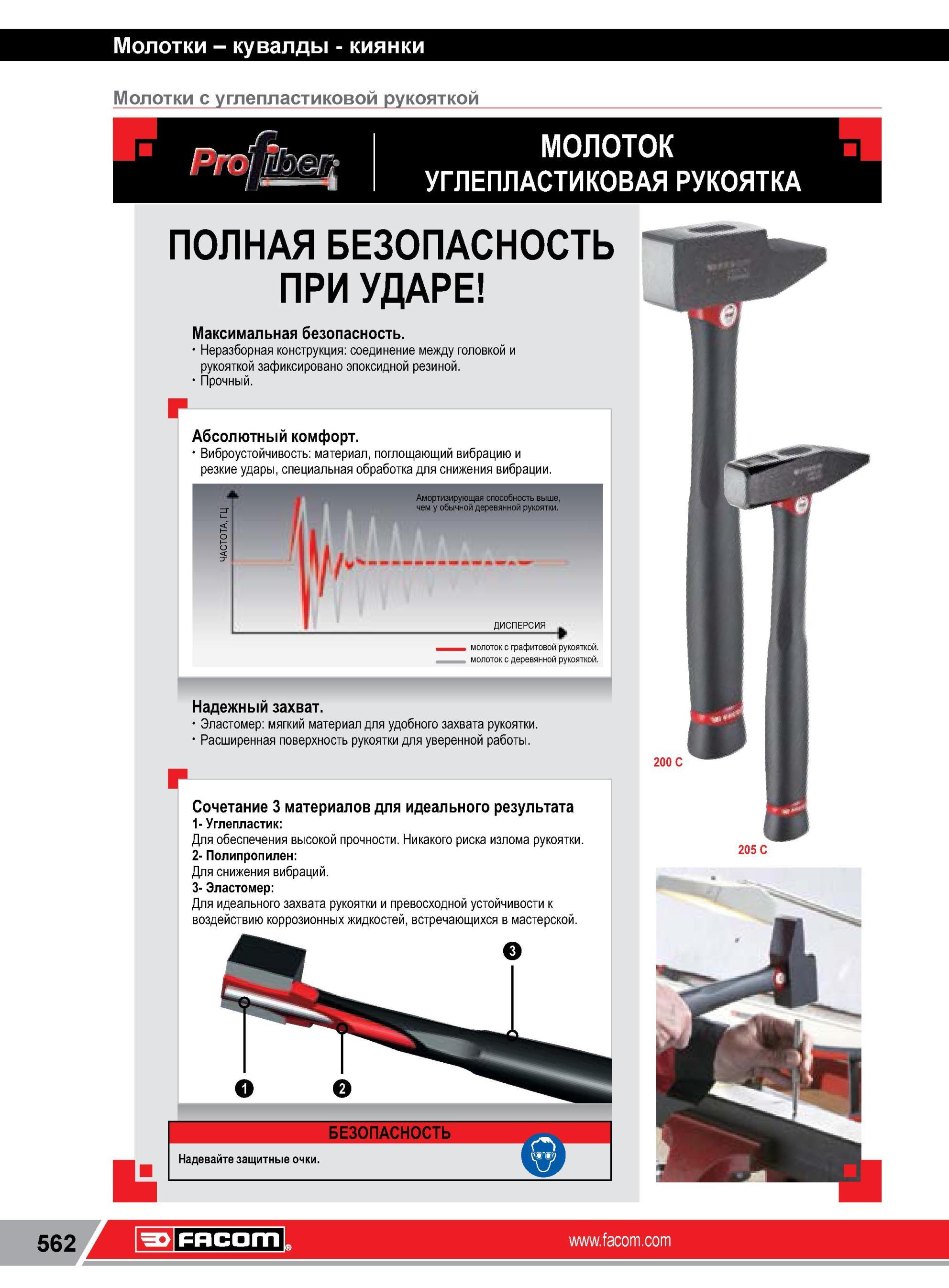 586 Молотки Facom с углепластиковой рукояткой Преимущества ручного слесарного ударного и инструмента французкой компании Молотки кувалды киянки Молотки с Каталог FACOM 2014 Профессиональный слесарно-монтажный ручной инструмент Стр. 562