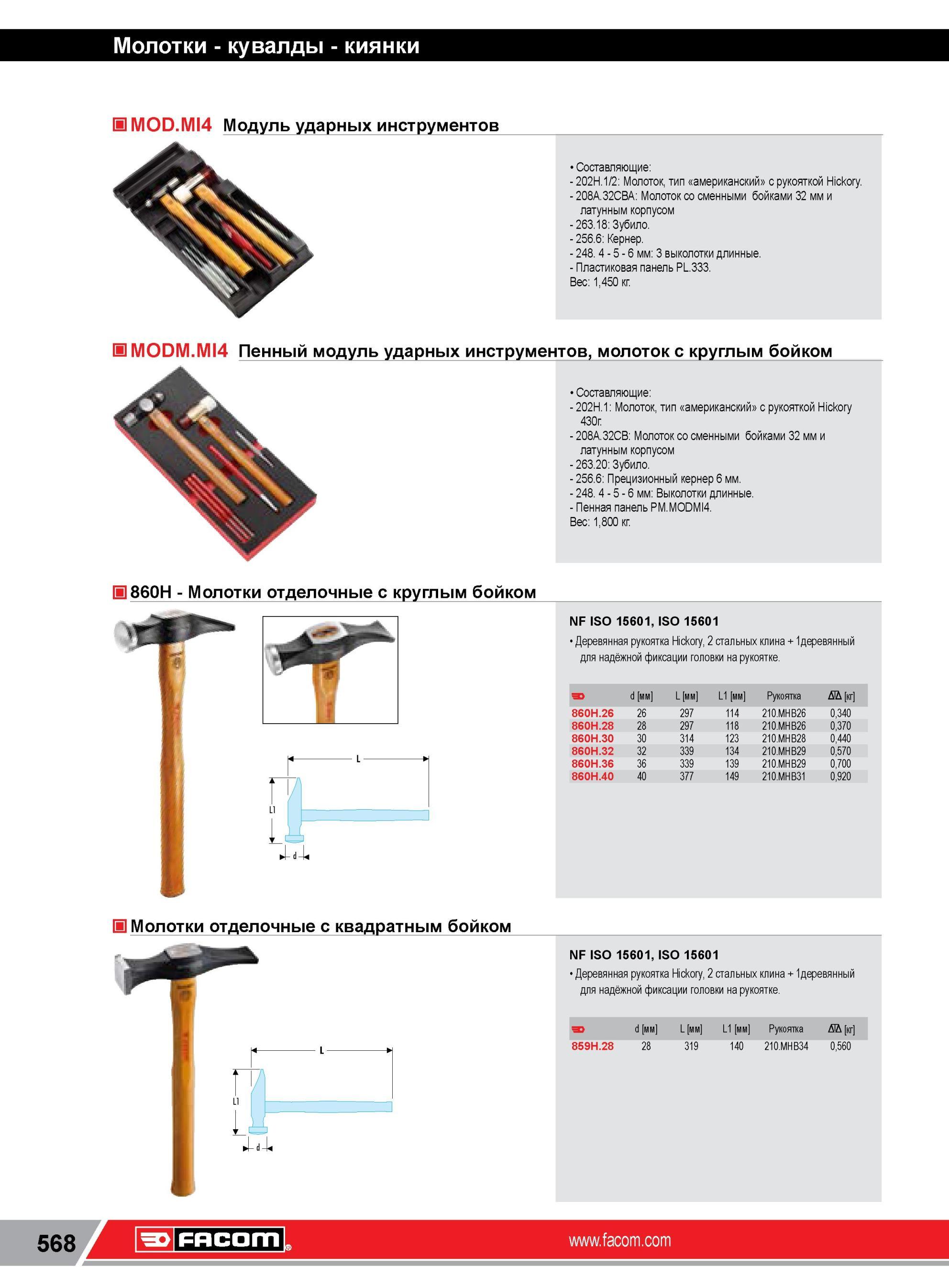 592 Молоток Facom, тип американский с рукояткой Hickory 208A 32CBА Молоток сменными бойками 32 мм и латунным корпусом 263 18 Зубило 256 6 Кернер 248 4 5 6 Каталог FACOM 2014 Профессиональный слесарно-монтажный ручной инструмент Стр. 568