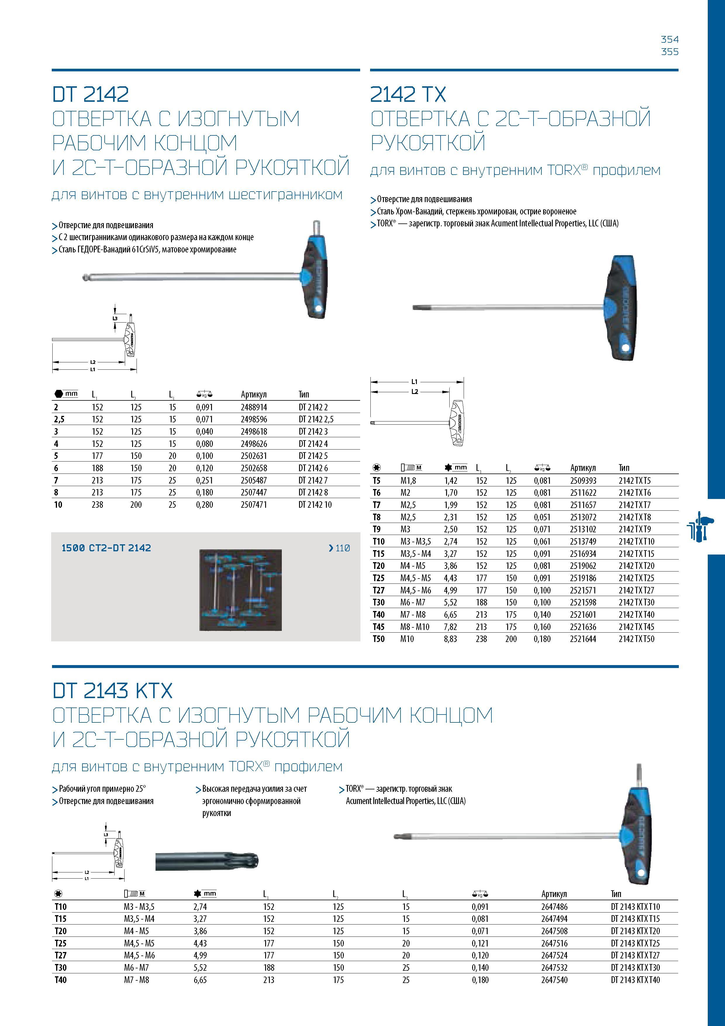 355 354 355 DT 2142 ОТВЕРТКА С ИЗОГНУТЫМ РАБОЧИМ КОНЦОМ И 2С-Т-ОБРАЗНОЙ РУКОЯТКОЙ для винтов с внутренним шестигранником > Отверстие для подвешивания Каталог GEDORE 2016 Слесарный ручной инструмент Ключи гаечные Головки торцевые в наборах Отвертки Плоскогубцы Клещи Съемники Молотки Специнструмент Оборудование Стр. 355