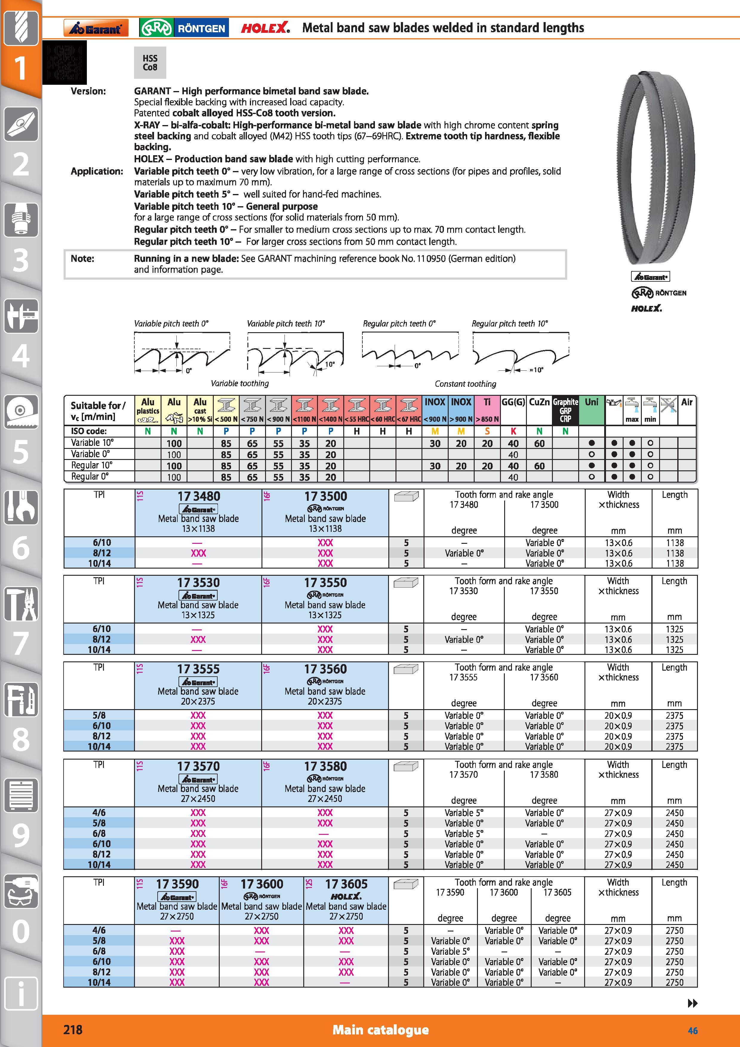 218 Metal band saw blades welded in standard lengths HSS Co8 Version Application GARANT - High performance bimetal band saw blade Special flexible ba Каталог HOFFMANN GROUP 2015 Инструмент режущий слесарный измерительный абразивный Оборудование Комплексные поставки для промышленных предприятий Стр. 218 ENG