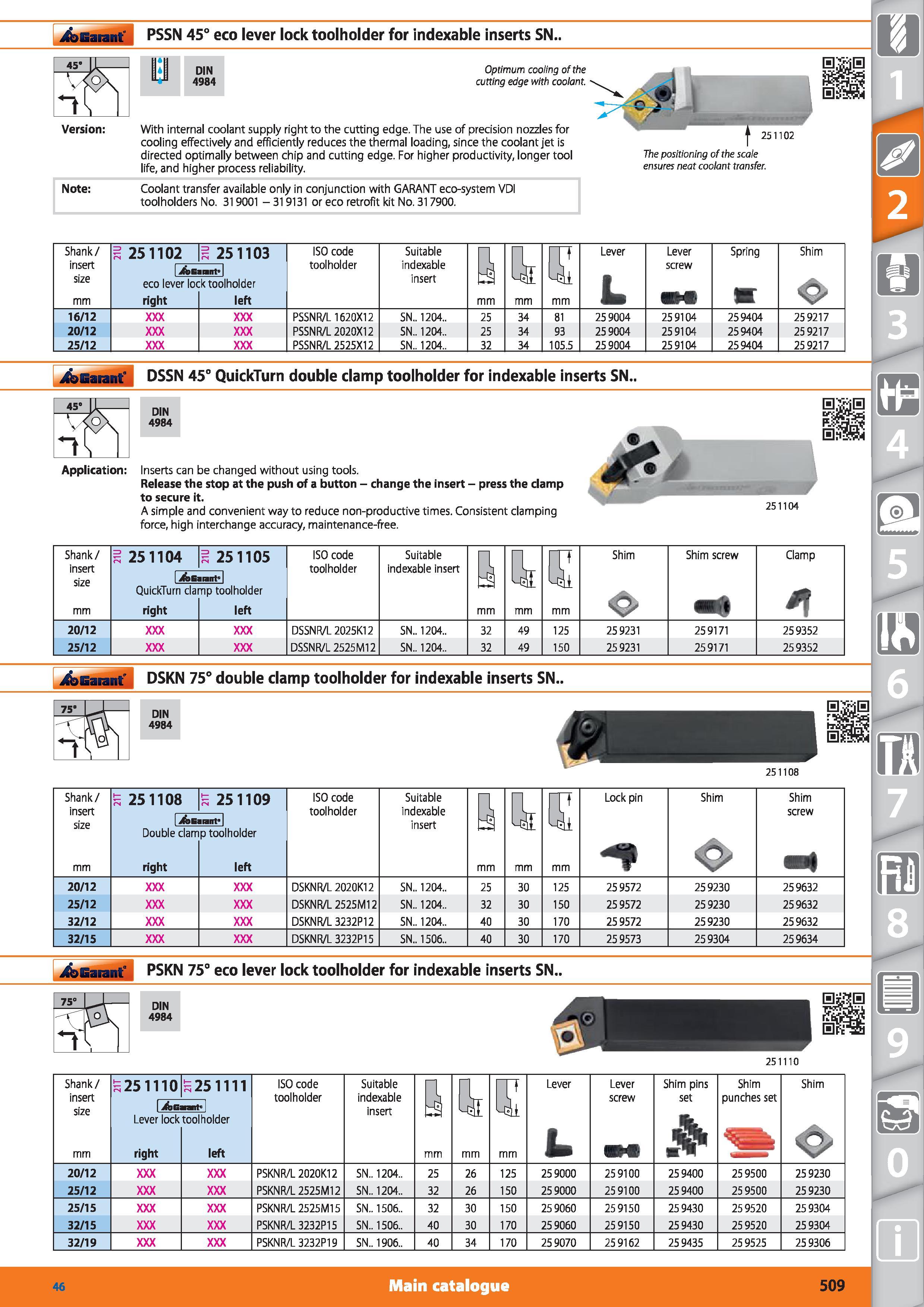 509 eco lever lock toolholder Garant PSSN 45° for indexable inserts SN Version 1J DIN 4984 Optimum cooling of the cutting edge with coolant With inte Каталог HOFFMANN GROUP 2015 Инструмент режущий слесарный измерительный абразивный Оборудование Комплексные поставки для промышленных предприятий Стр. 509 ENG