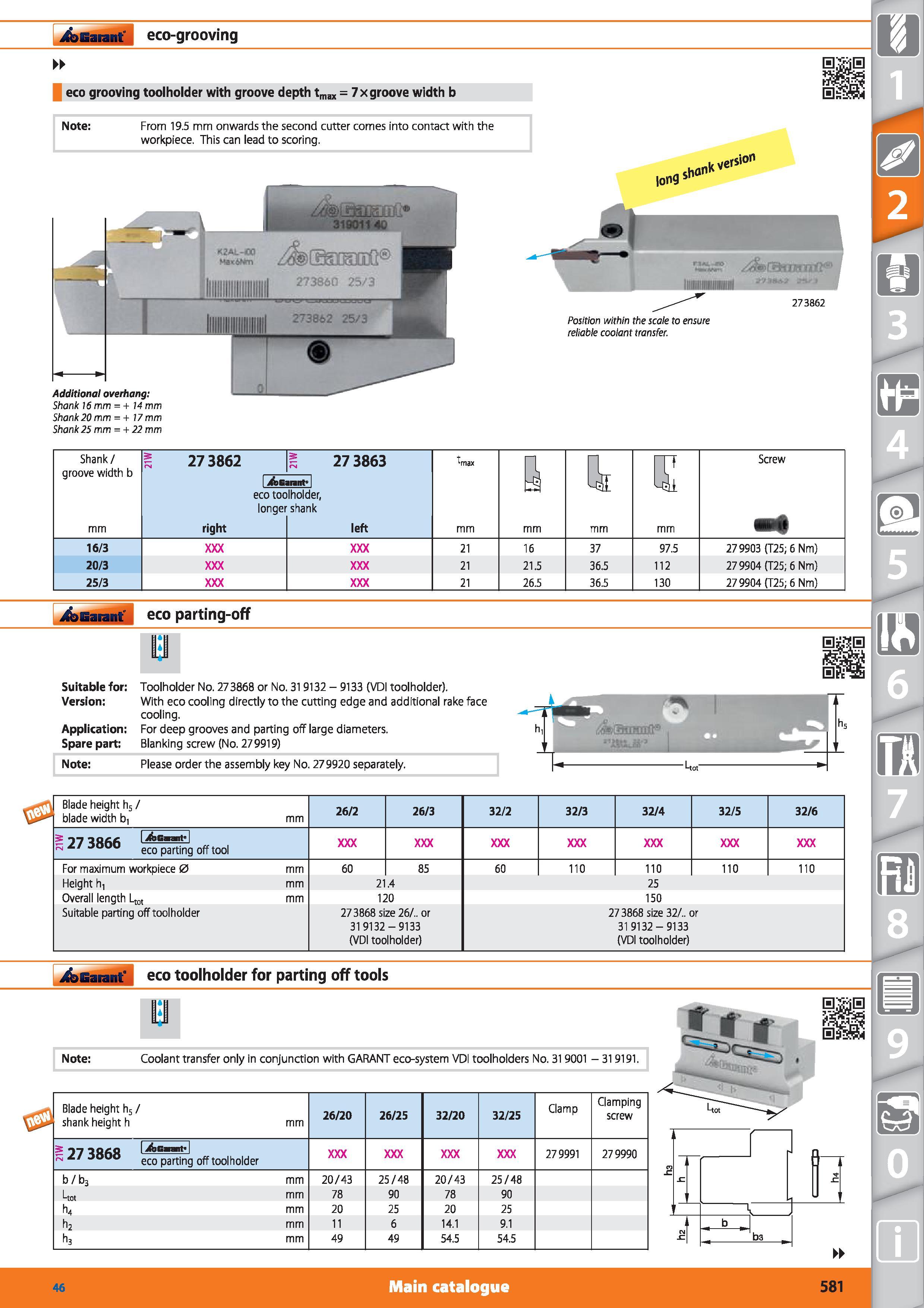 581 Garant eco-grooving eco grooving toolholder with groove depth tmax 7 x groove width b Note From 19 5 mm onwards the second cutter comes into cont Каталог HOFFMANN GROUP 2015 Инструмент режущий слесарный измерительный абразивный Оборудование Комплексные поставки для промышленных предприятий Стр. 581 ENG