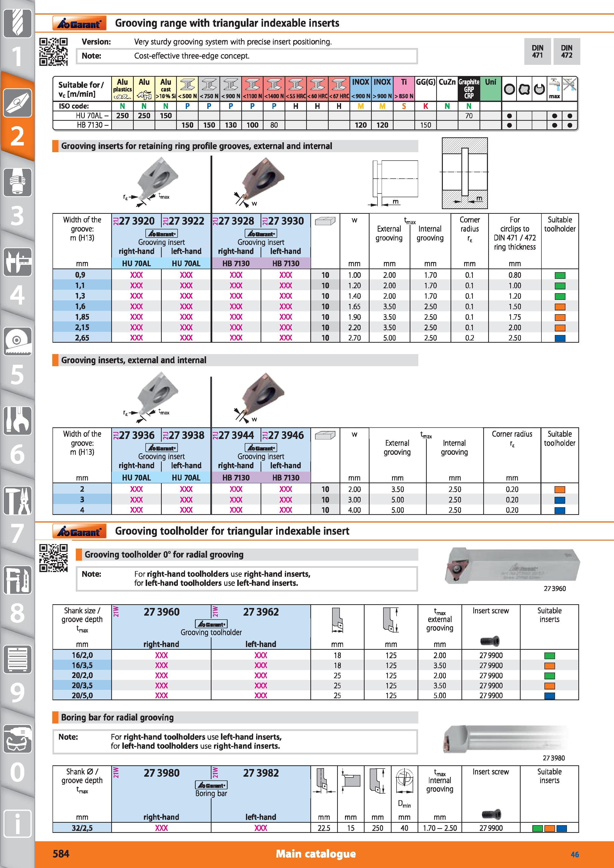 584 Garant Grooving range with triangular indexable inserts Version Very sturdy grooving system with precise insert positioning DIN 471 DIN 472 Note Каталог HOFFMANN GROUP 2015 Инструмент режущий слесарный измерительный абразивный Оборудование Комплексные поставки для промышленных предприятий Стр. 584 ENG