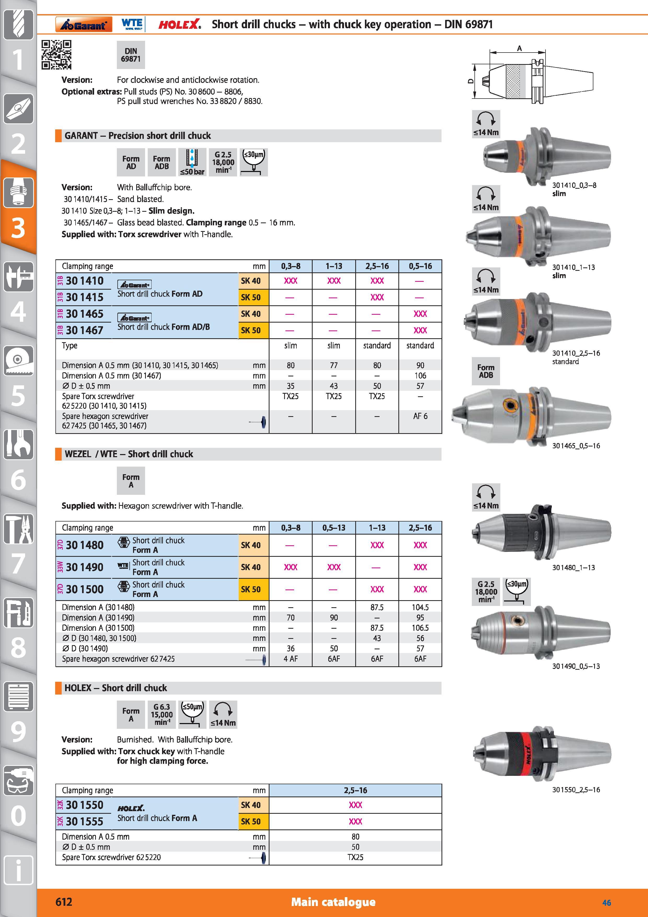 612 1 ifeGannt WTE HOLEX Short drill chucks - with chuck key operation - DIN 69871 DIN 69871 Version For clockwise and anticlockwise rotation Optiona Каталог HOFFMANN GROUP 2015 Инструмент режущий слесарный измерительный абразивный Оборудование Комплексные поставки для промышленных предприятий Стр. 612 ENG