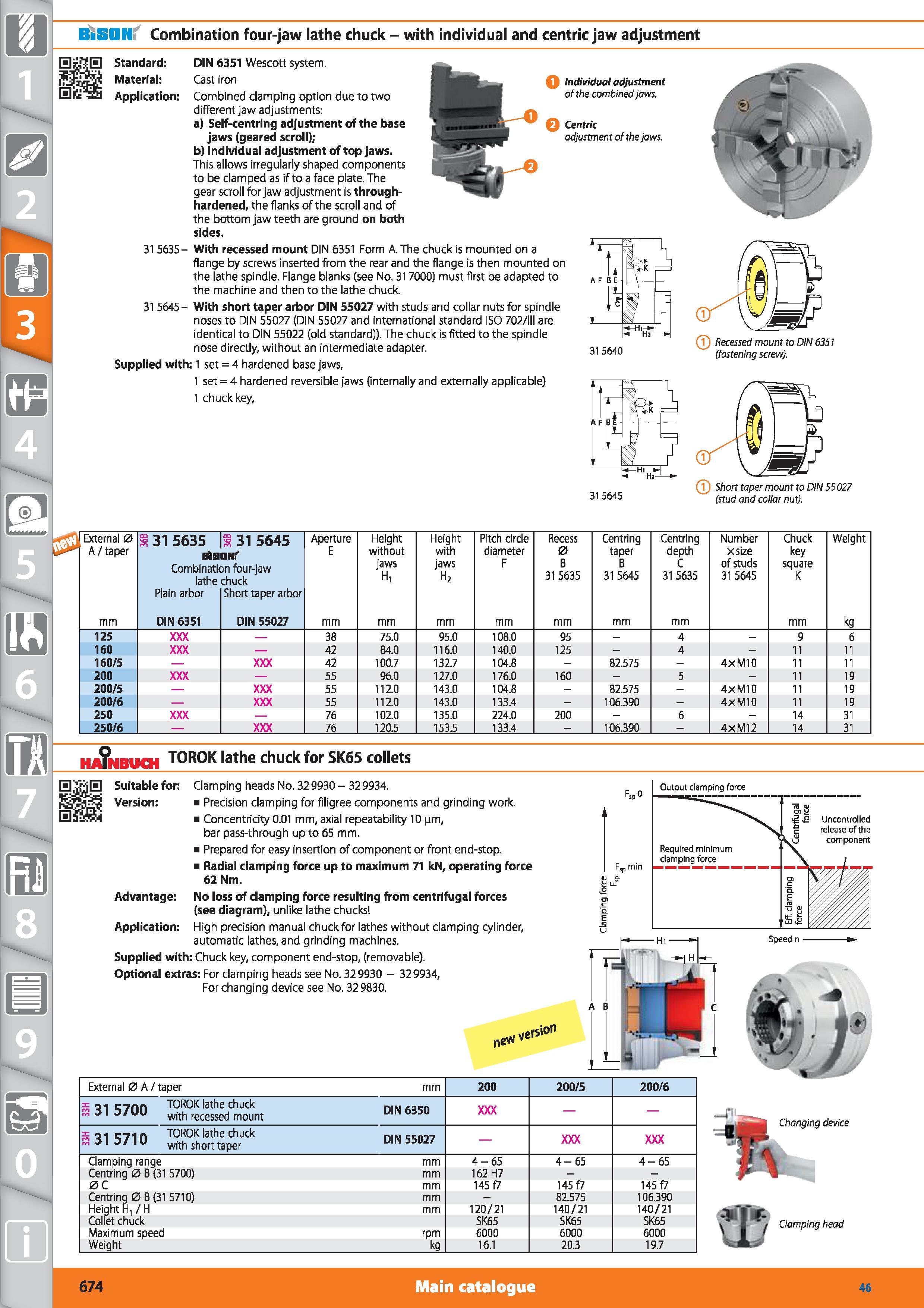 674 BiSON Combination four-jaw lathe chuck - with individual and centric jaw adjustment Standard DIN 6351 Wescott system Material Cast iron Applicati Каталог HOFFMANN GROUP 2015 Инструмент режущий слесарный измерительный абразивный Оборудование Комплексные поставки для промышленных предприятий Стр. 674 ENG