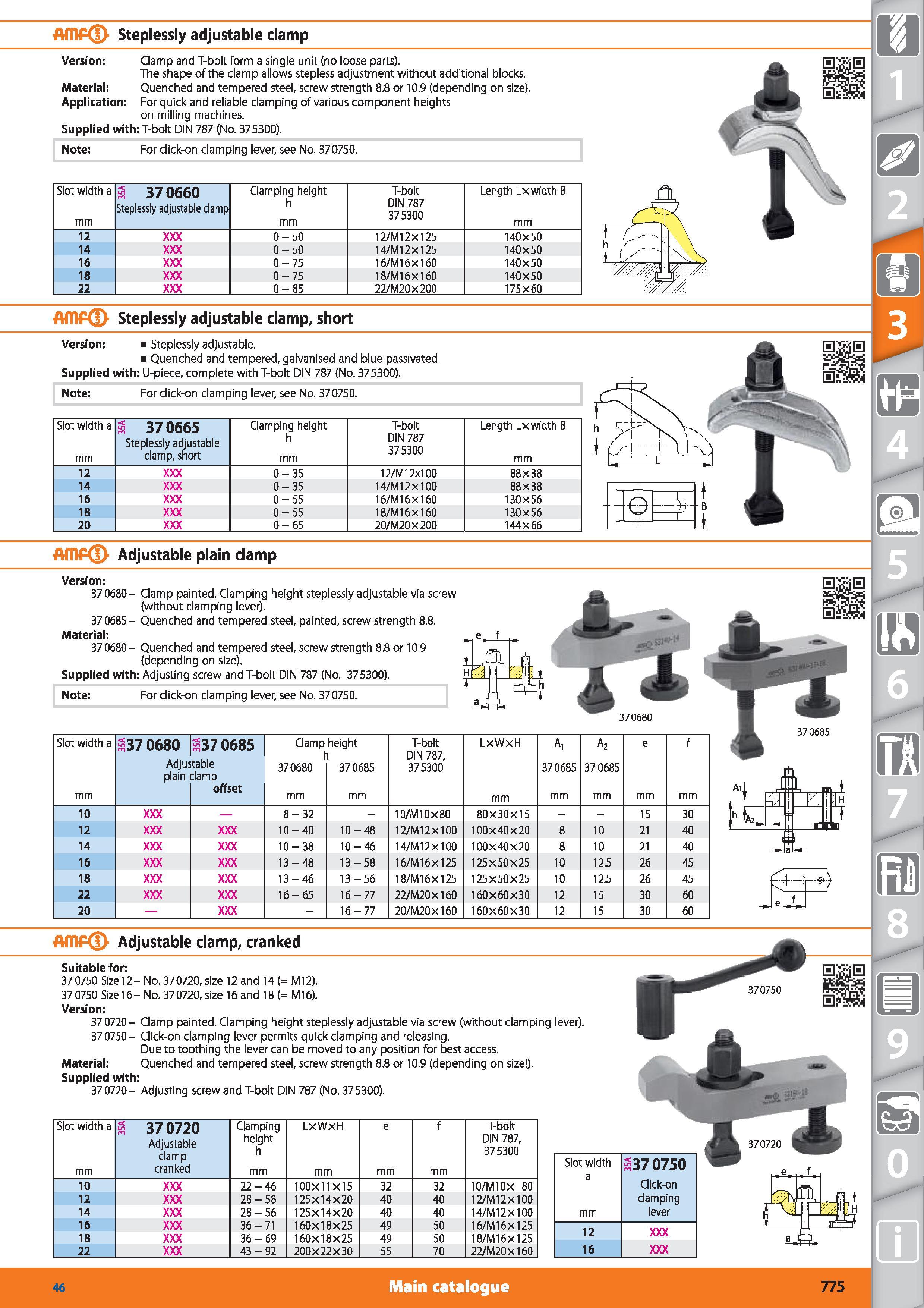 775 AmP Steplessly adjustable clamp Version Clamp and T-bolt form a single unit (no loose parts) The shape of the clamp allows stepless adjustment wi Каталог HOFFMANN GROUP 2015 Инструмент режущий слесарный измерительный абразивный Оборудование Комплексные поставки для промышленных предприятий Стр. 775 ENG