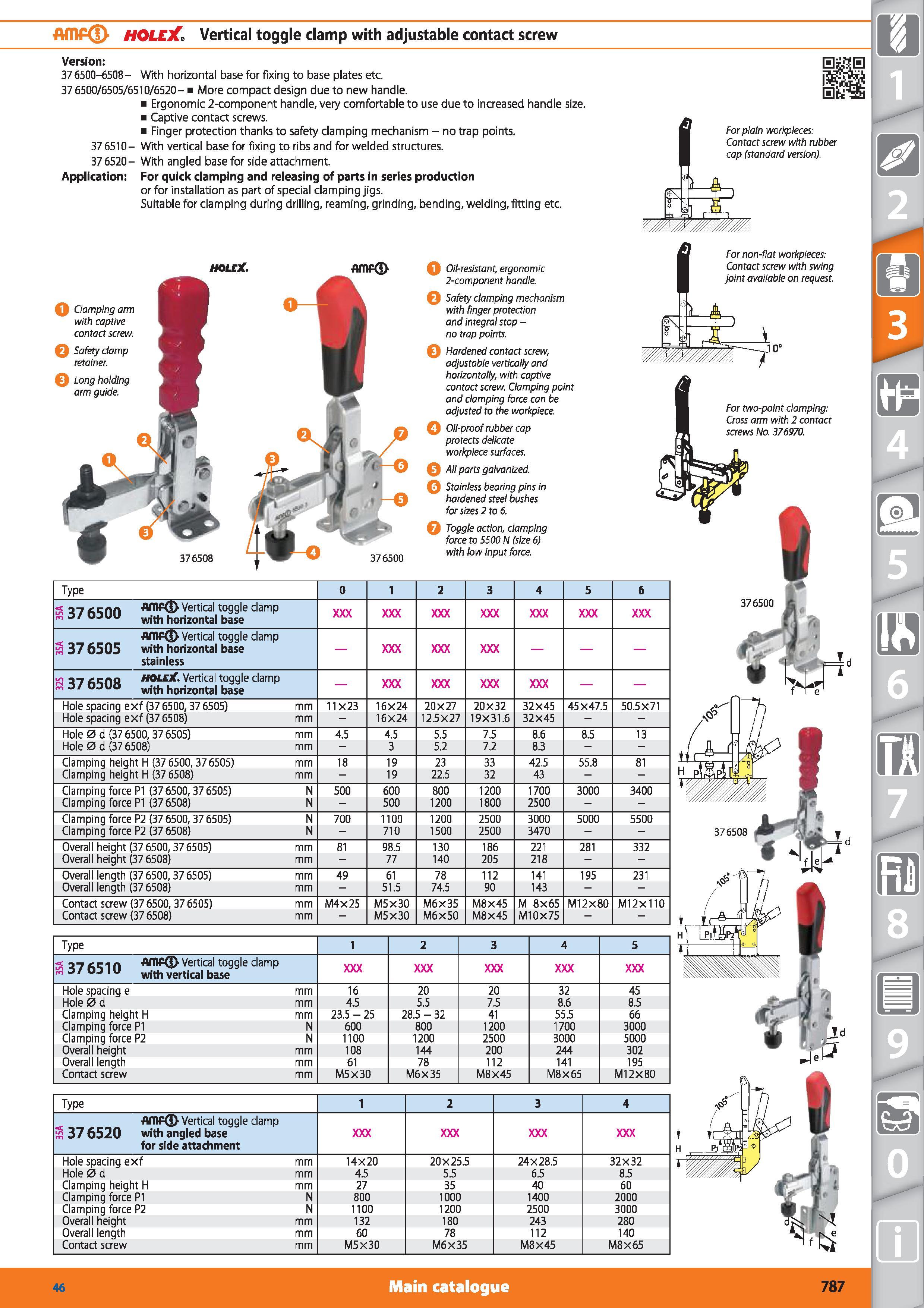787 Amp(l> holejCVertical toggle clamp with adjustable contact screw Version 37 6500-6508- With horizontal base for fixing to base plates etc 37 6500 Каталог HOFFMANN GROUP 2015 Инструмент режущий слесарный измерительный абразивный Оборудование Комплексные поставки для промышленных предприятий Стр. 787 ENG