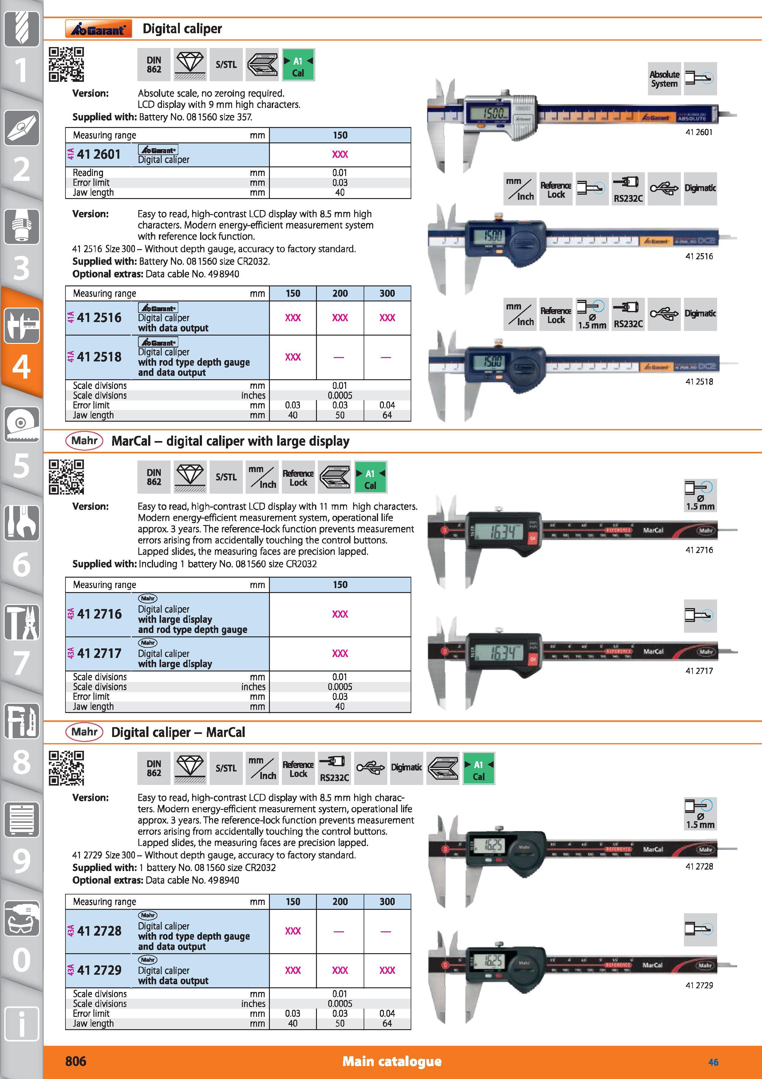 806 1 Garant Digital caliper DIN 862 S/STL m Cal Version Absolute scale, no zeroing required LCD display with 9 mm high characters Supplied with Batt Каталог HOFFMANN GROUP 2015 Инструмент режущий слесарный измерительный абразивный Оборудование Комплексные поставки для промышленных предприятий Стр. 806 ENG