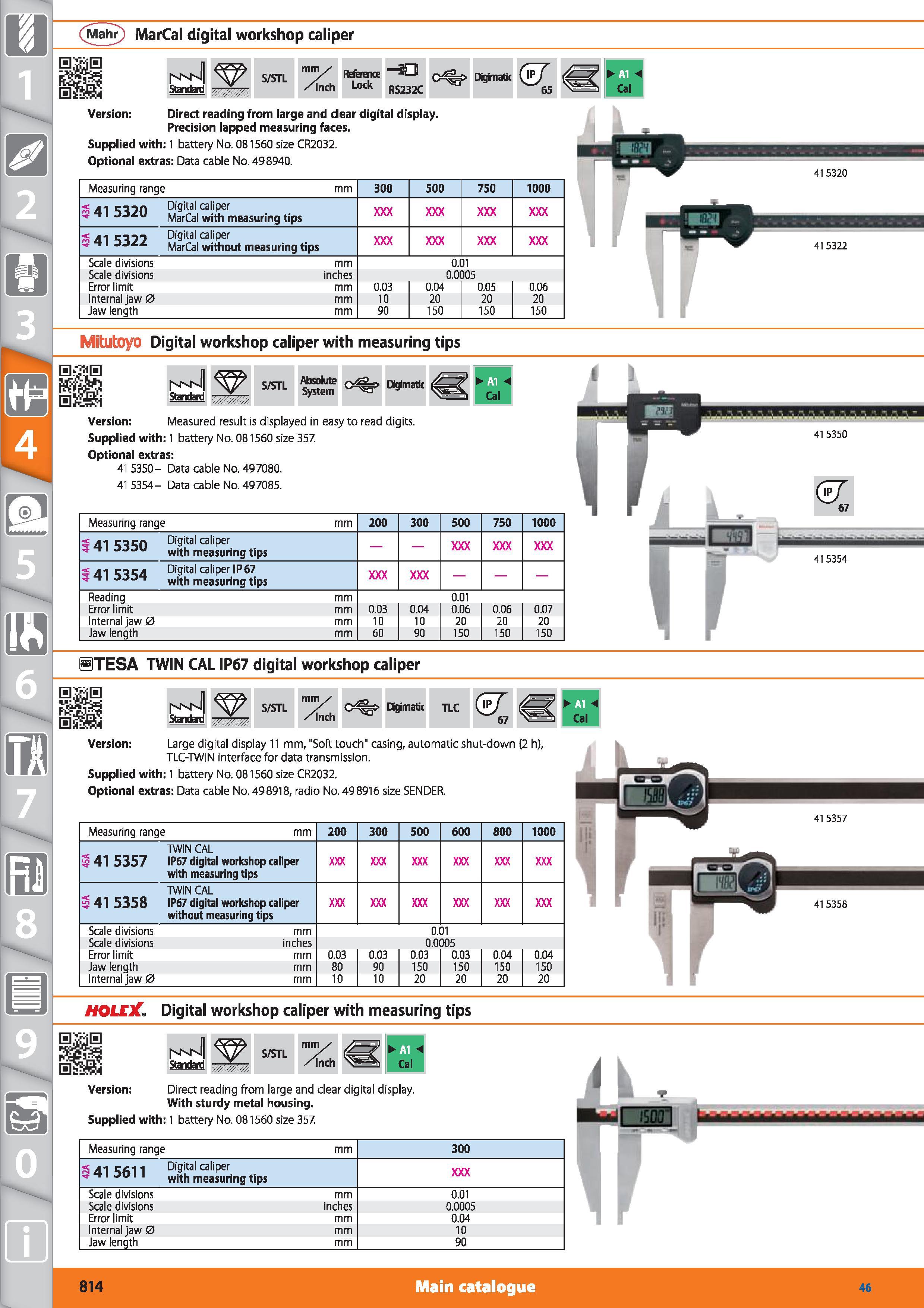 814 1 Mahr MarCal digital workshop caliper Standard S/STL mm/ /Inch Reference Lock SO RS232C Digimatk ( T 65 Version Direct reading from large and cl Каталог HOFFMANN GROUP 2015 Инструмент режущий слесарный измерительный абразивный Оборудование Комплексные поставки для промышленных предприятий Стр. 814 ENG