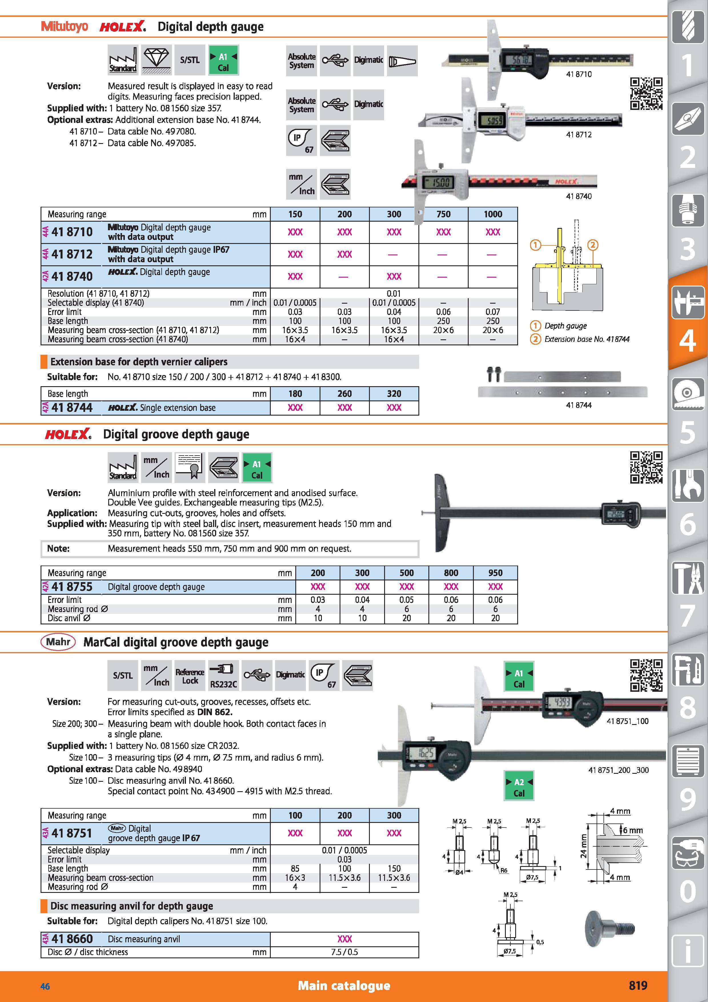 819 Mitutoyo HOLEX Digital depth gauge Standard S/STL V Absolute System G%> Digimatk DID=> Version Measured result is displayed in easy to read digit Каталог HOFFMANN GROUP 2015 Инструмент режущий слесарный измерительный абразивный Оборудование Комплексные поставки для промышленных предприятий Стр. 819 ENG