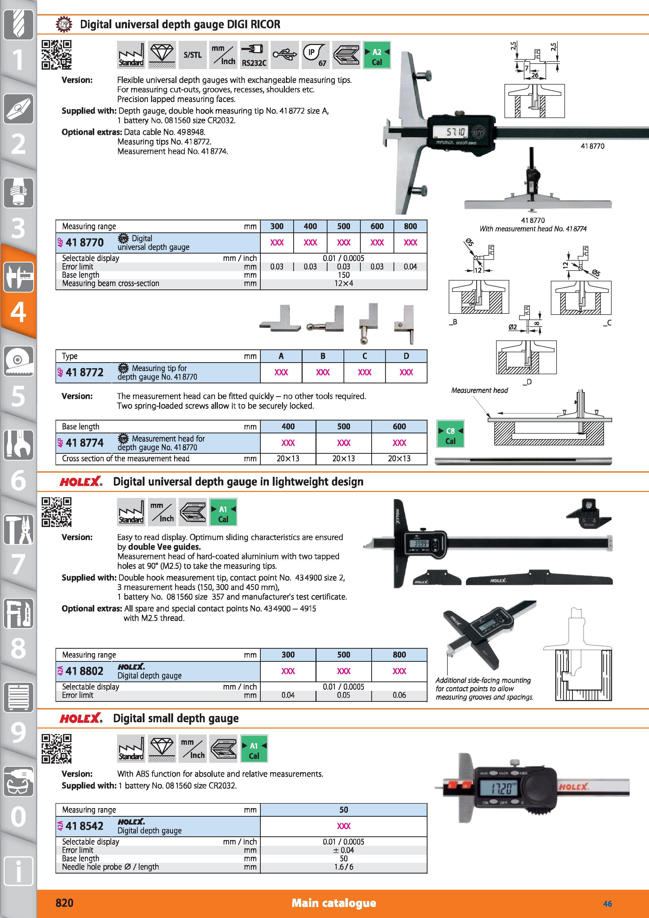820 S3 Digital universal depth gauge DIGI RICOR Standard S/STL mmi/ /mch -a RS232C <57 67 Cal Flexible universal depth gauges with exchangeable measu Каталог HOFFMANN GROUP 2015 Инструмент режущий слесарный измерительный абразивный Оборудование Комплексные поставки для промышленных предприятий Стр. 820 ENG