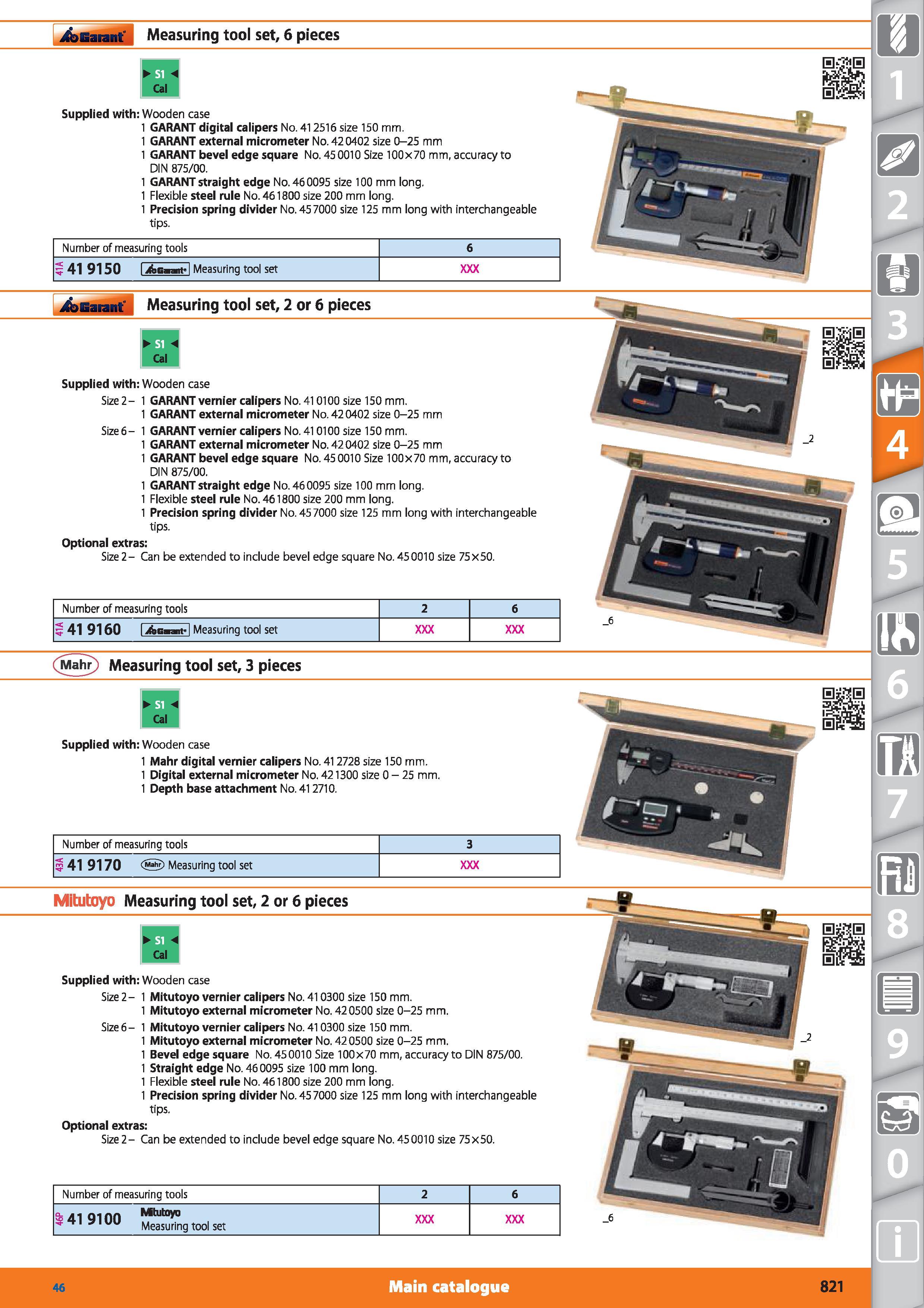 821 Garant Measuring tool set, 6 pieces < Cal Supplied with Wooden case 1 GARANT digital calipers No 412516 size 150 mm 1 GARANT external micrometer Каталог HOFFMANN GROUP 2015 Инструмент режущий слесарный измерительный абразивный Оборудование Комплексные поставки для промышленных предприятий Стр. 821 ENG