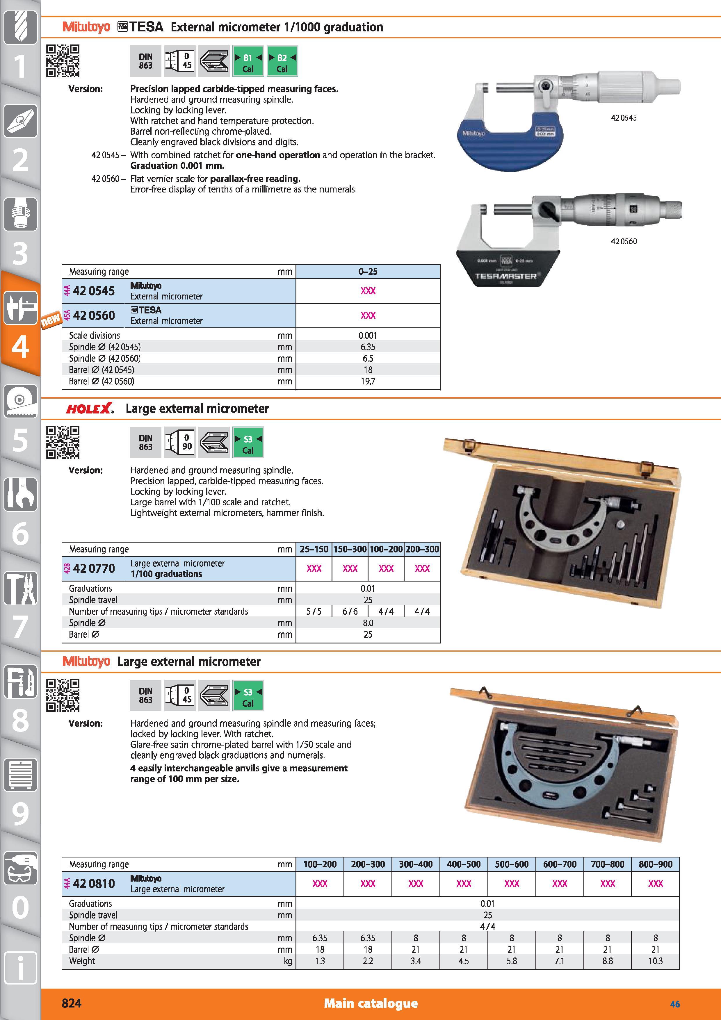 824 Mitutoyo BTESA External micrometer 1/1000 graduation DIN 863 Cal Version Precision lapped carbide-tipped measuring faces Hardened and ground meas Каталог HOFFMANN GROUP 2015 Инструмент режущий слесарный измерительный абразивный Оборудование Комплексные поставки для промышленных предприятий Стр. 824 ENG