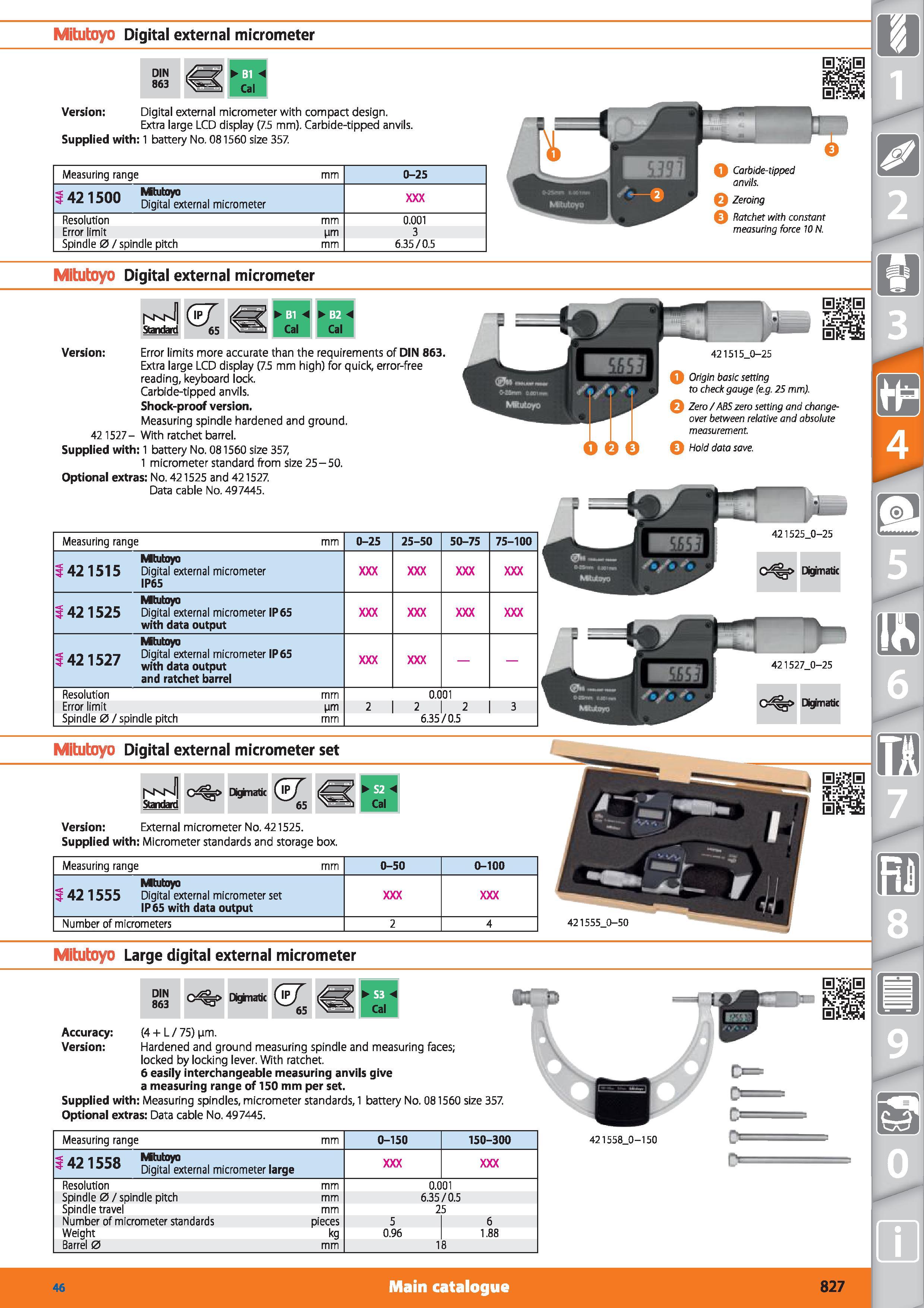 827 Mitutoyo Digital external micrometer DIN 863 Version Digital external micrometer with compact design Extra large LCD display (7 5 mm) Carbide-tip Каталог HOFFMANN GROUP 2015 Инструмент режущий слесарный измерительный абразивный Оборудование Комплексные поставки для промышленных предприятий Стр. 827 ENG