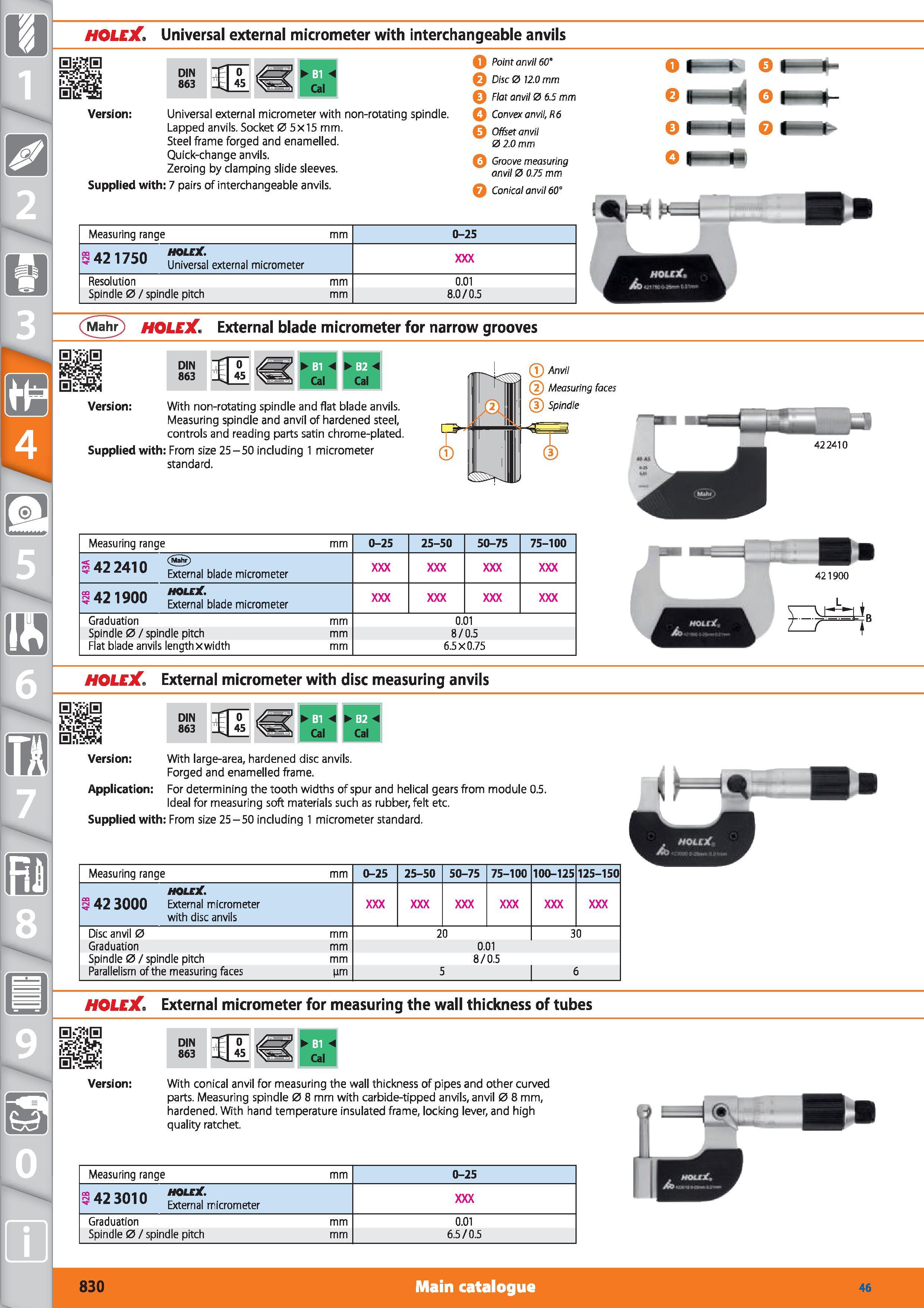830 HOLEX Universal external micrometer with interchangeable anvils DIN 863 jn s 0 45 Version Universal external micrometer with non-rotating spindle Каталог HOFFMANN GROUP 2015 Инструмент режущий слесарный измерительный абразивный Оборудование Комплексные поставки для промышленных предприятий Стр. 830 ENG