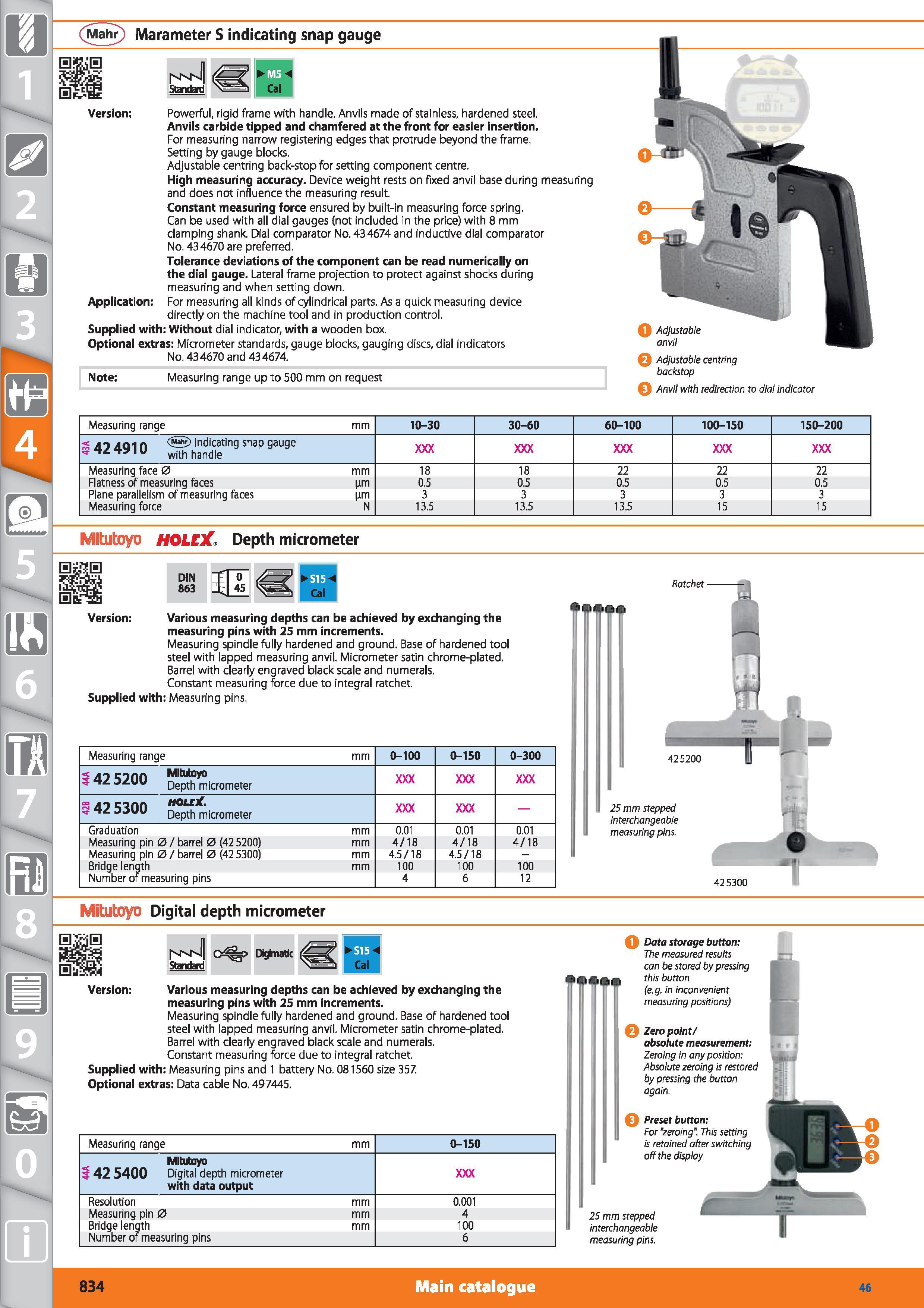 834 Mahr Marameter S indicating snap gauge Version Powerful, rigid frame with handle Anvils made of stainless, hardened steel Anvils carbide tipped a Каталог HOFFMANN GROUP 2015 Инструмент режущий слесарный измерительный абразивный Оборудование Комплексные поставки для промышленных предприятий Стр. 834 ENG