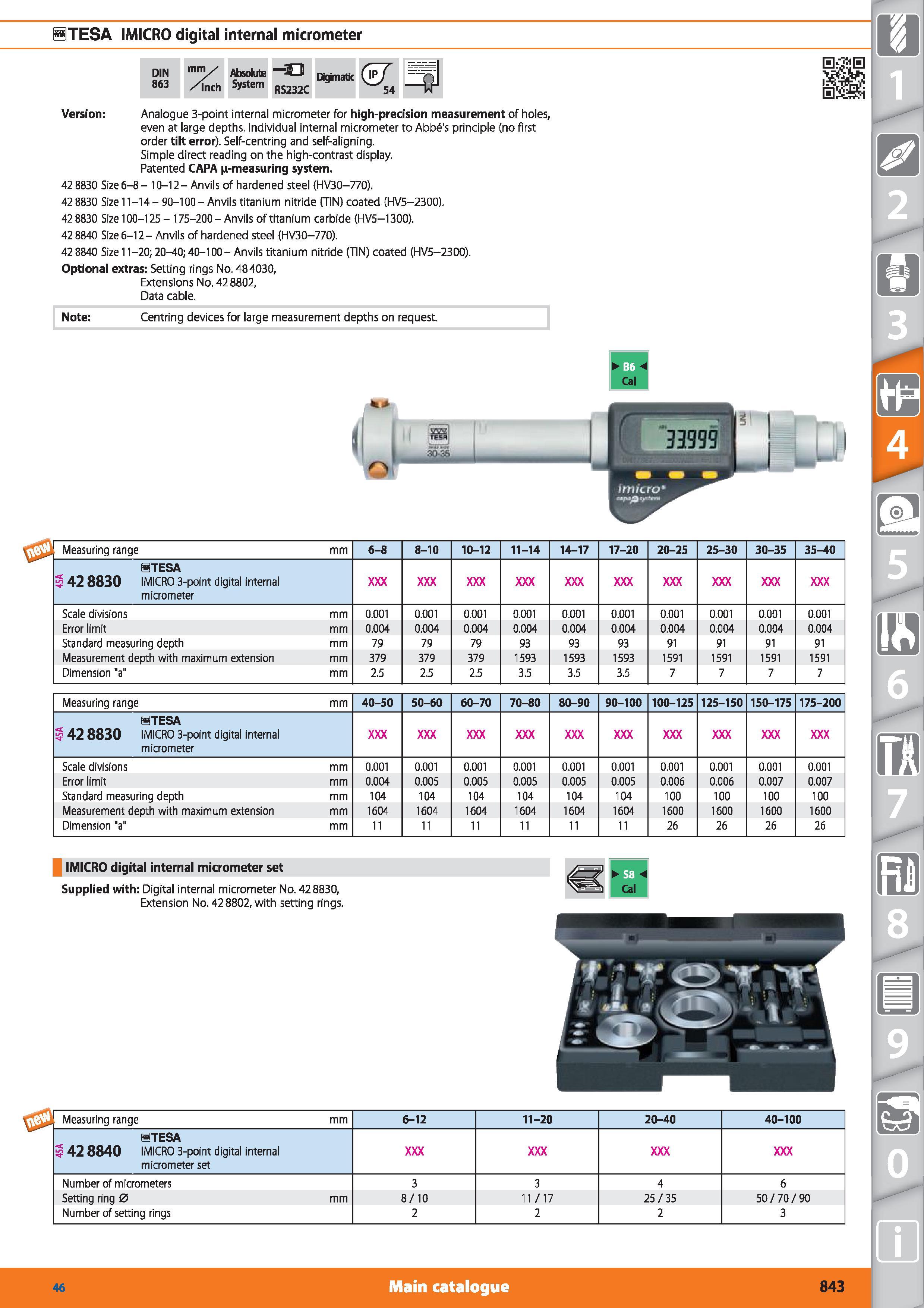 843 HTESA IMICRO digital internal micrometer DIN 863 mm /inch Absolute System -3 RS232C Digknatic <57 54 Version Analogue 3-point internal micrometer Каталог HOFFMANN GROUP 2015 Инструмент режущий слесарный измерительный абразивный Оборудование Комплексные поставки для промышленных предприятий Стр. 843 ENG
