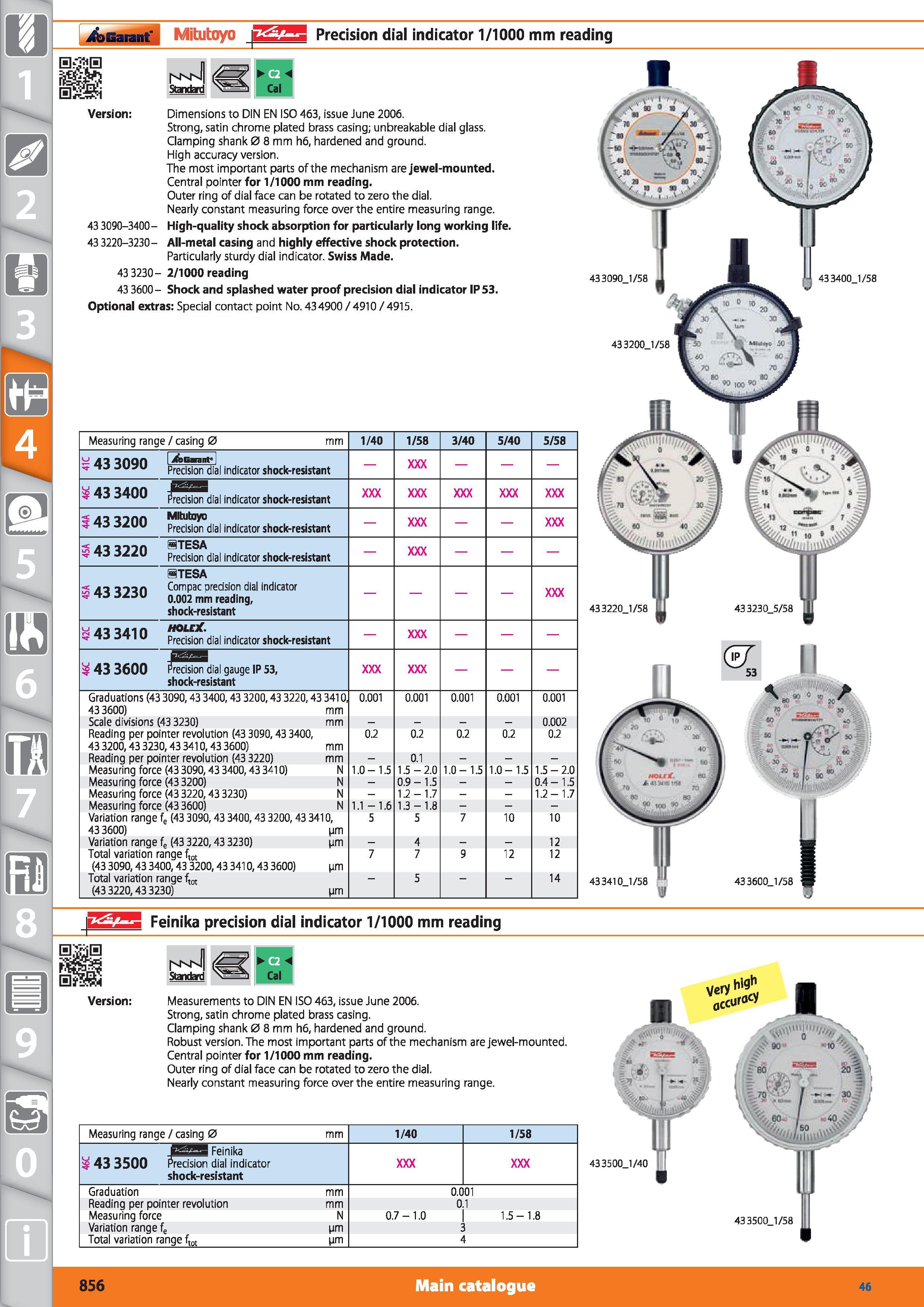 856 mm reading 433090J/58 433400J/58 433200J/58 433220J/58 43 3230_5/58 433410J/58 433600_1/58 ESS Precision dial indicator 1/1000 Version Dimensions Каталог HOFFMANN GROUP 2015 Инструмент режущий слесарный измерительный абразивный Оборудование Комплексные поставки для промышленных предприятий Стр. 856 ENG