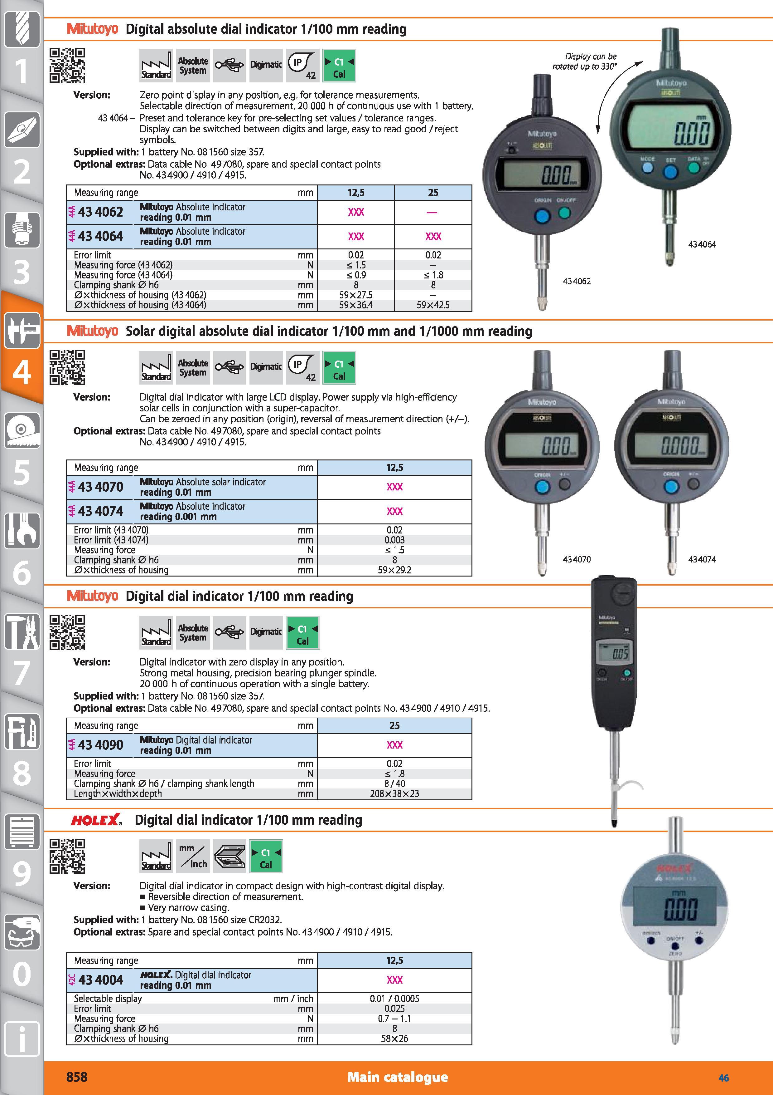 858 Mitutoyo Digital absolute dial indicator 1/100 mm reading Version Zero point display in any position, e g for tolerance measurements Selectable d Каталог HOFFMANN GROUP 2015 Инструмент режущий слесарный измерительный абразивный Оборудование Комплексные поставки для промышленных предприятий Стр. 858 ENG
