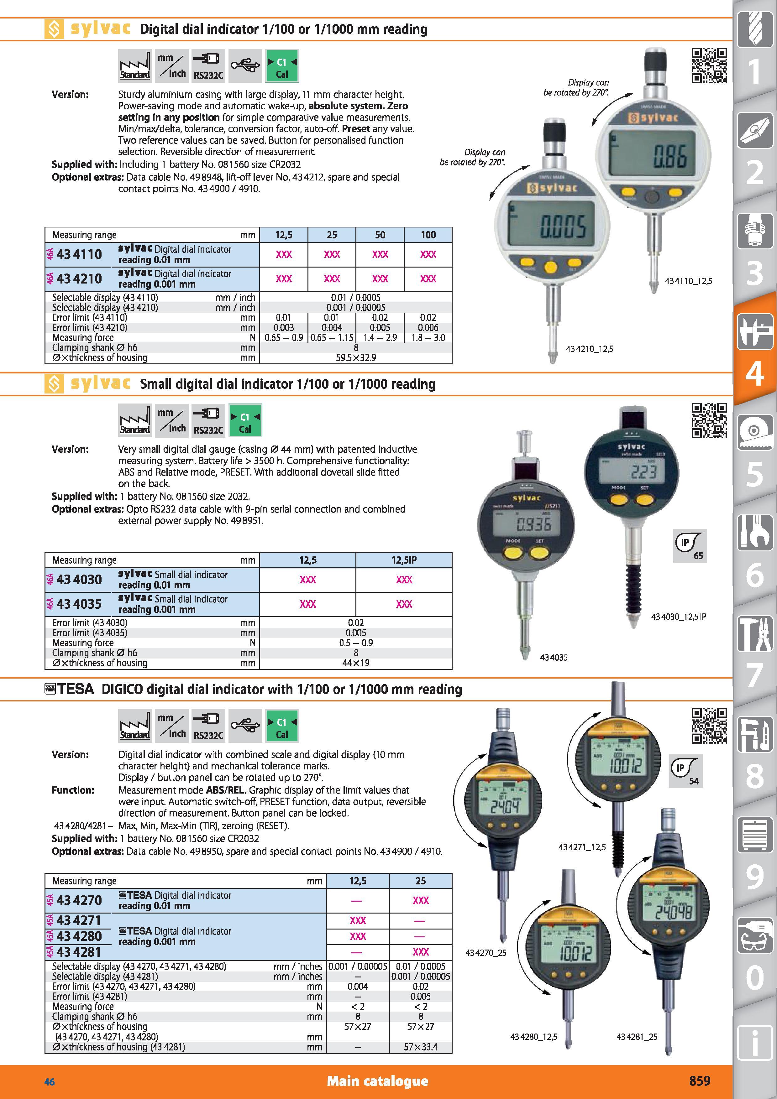 859 sylvac Digital dial indicator 1/100 or 1/1000 mm reading Standard mm /inch C1 RS232C Cal Display can , Version Sturdy aluminium casing with large Каталог HOFFMANN GROUP 2015 Инструмент режущий слесарный измерительный абразивный Оборудование Комплексные поставки для промышленных предприятий Стр. 859 ENG