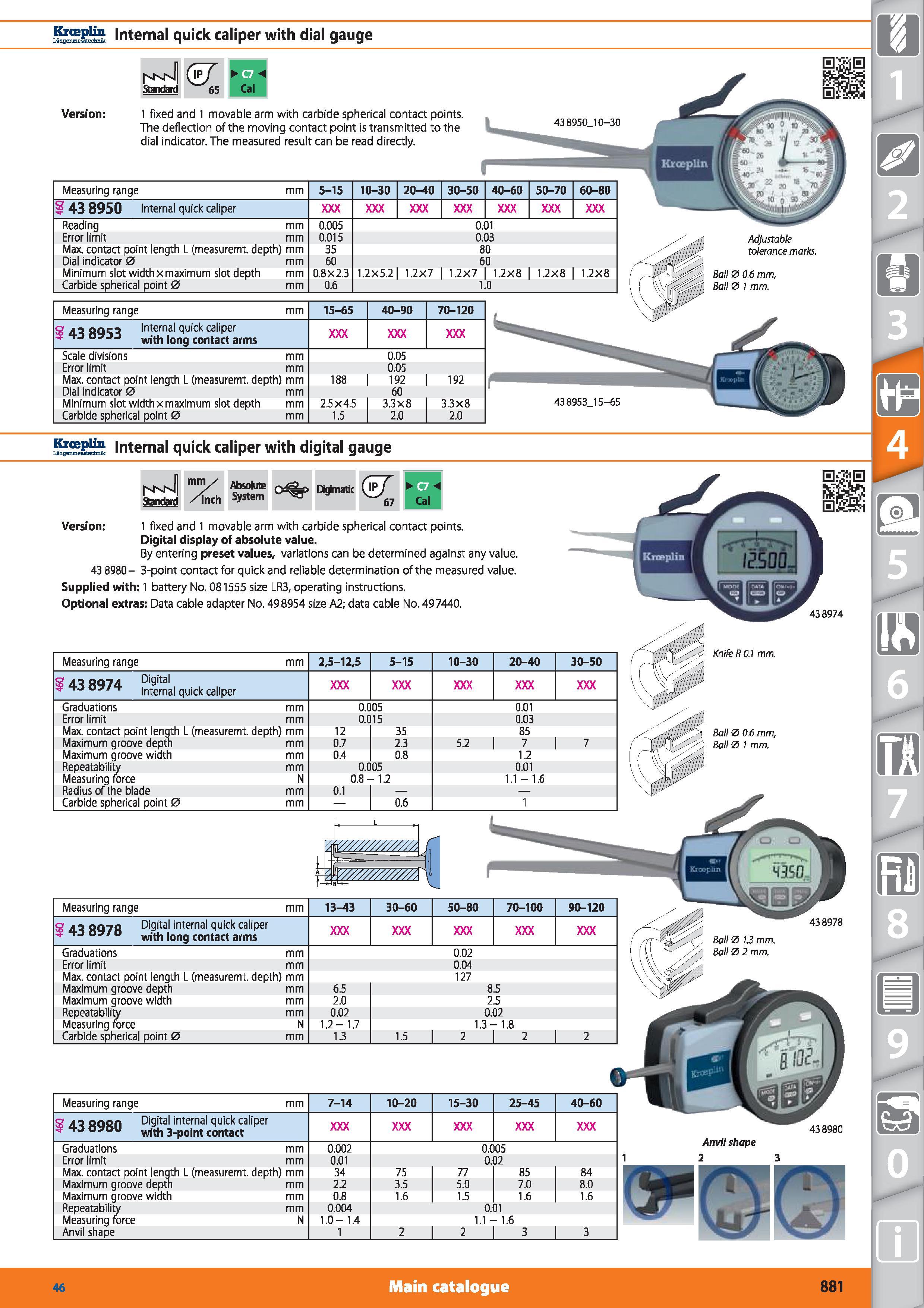881 SS Internal quick caliper with dial gauge SlSSijS Internal quick caliper with digital gauge Standard mm /inch Absolute System o%> Digimatk & 67 O Каталог HOFFMANN GROUP 2015 Инструмент режущий слесарный измерительный абразивный Оборудование Комплексные поставки для промышленных предприятий Стр. 881 ENG